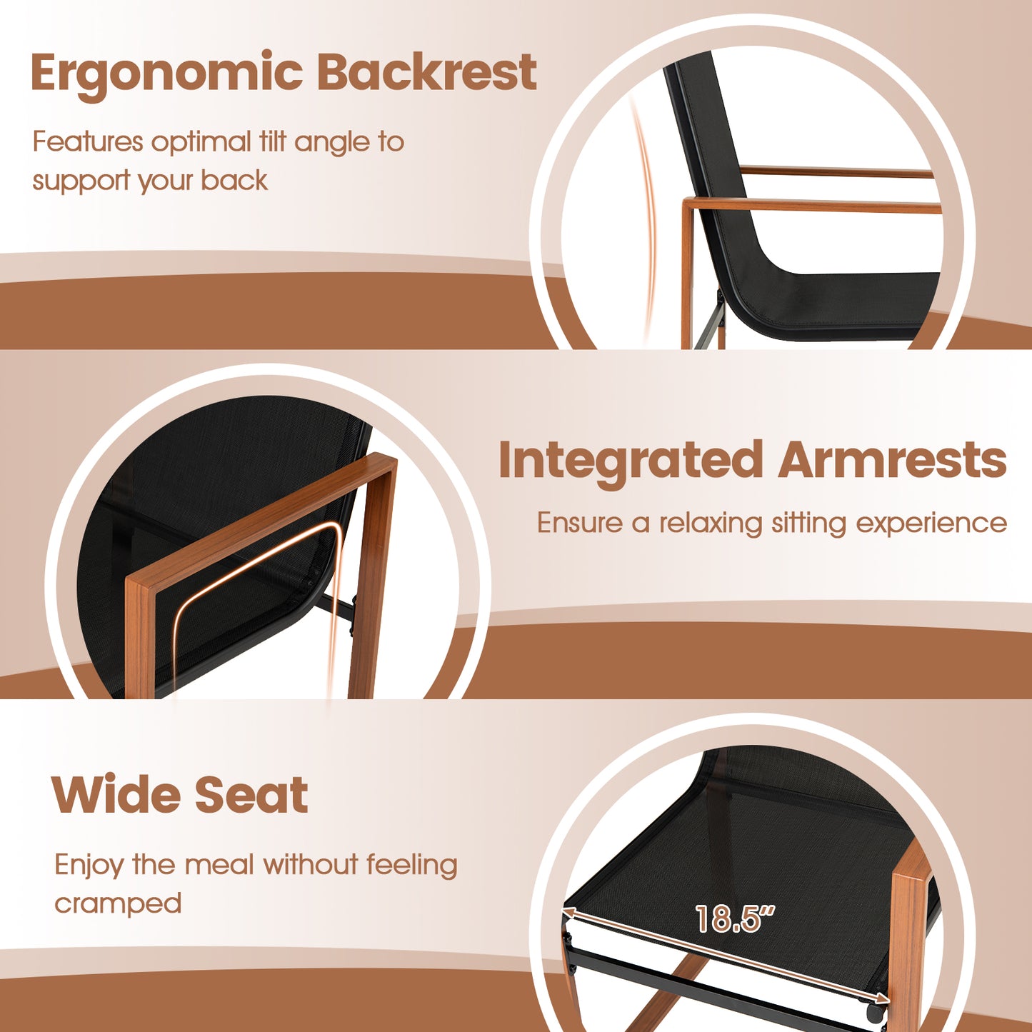 Outdoor Dining Chairs Set of 2 with Breathable Fabric