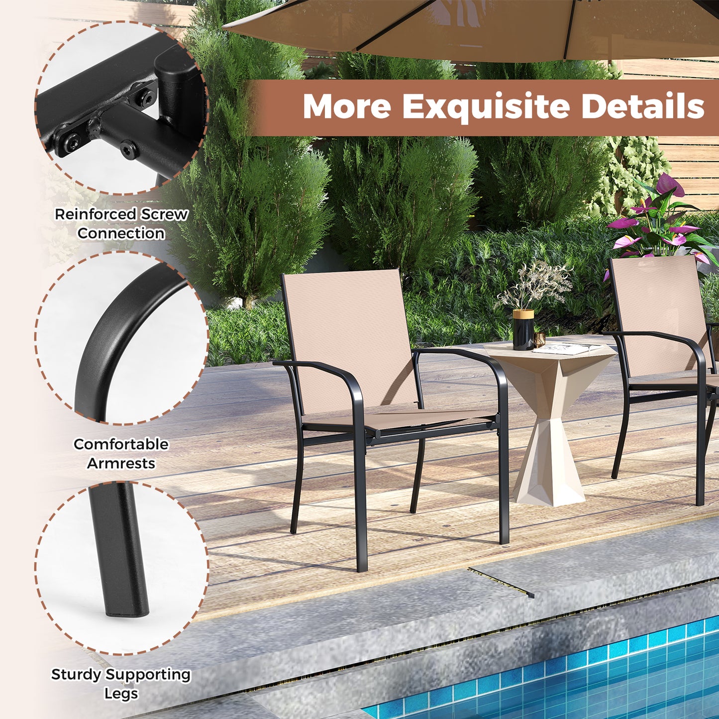 High Back Patio Dining Chairs Set of 2 - Light Brown