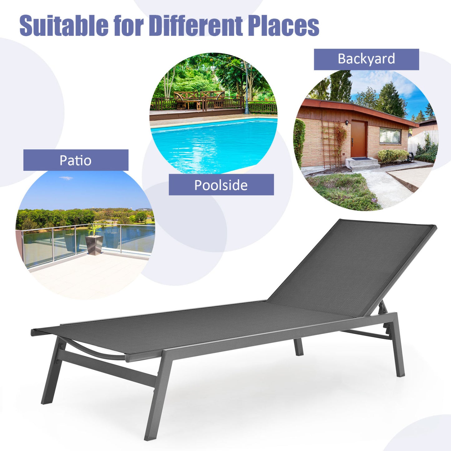 6-Position Adjustable Outdoor Chaise Lounge Chair