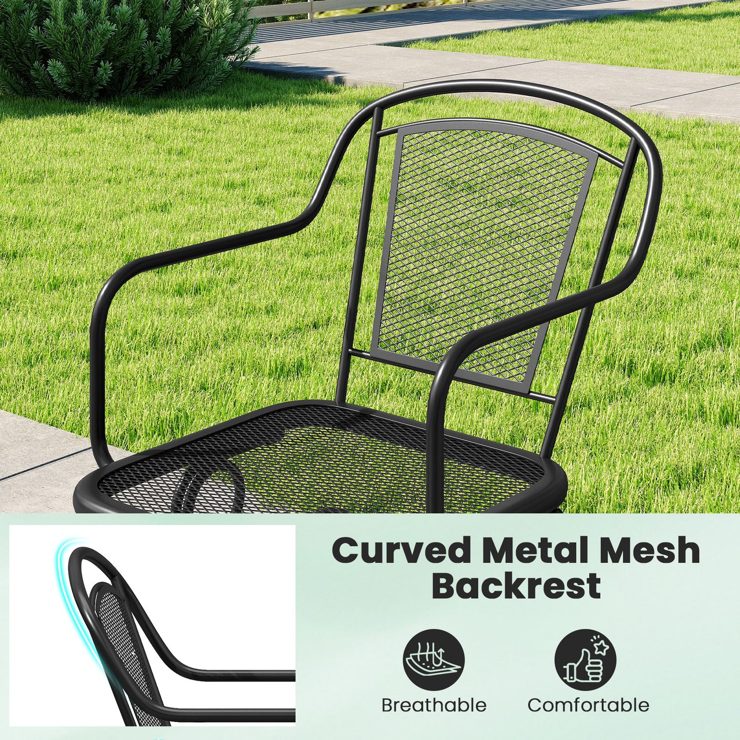 Outdoor Rocking Chair Set of 2 with Mesh Backrest - Black