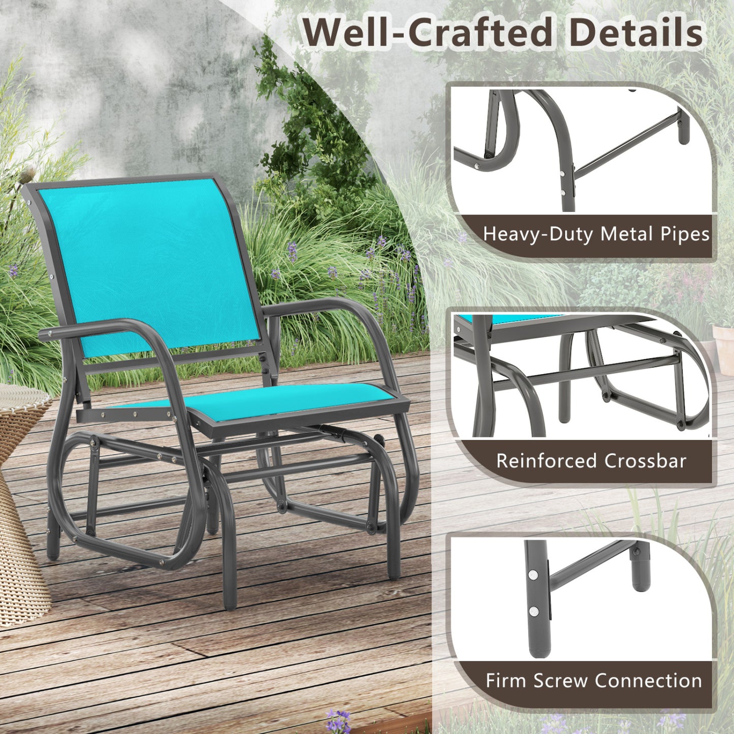 Outdoor Swing Glider Rocking Chair with Armrests