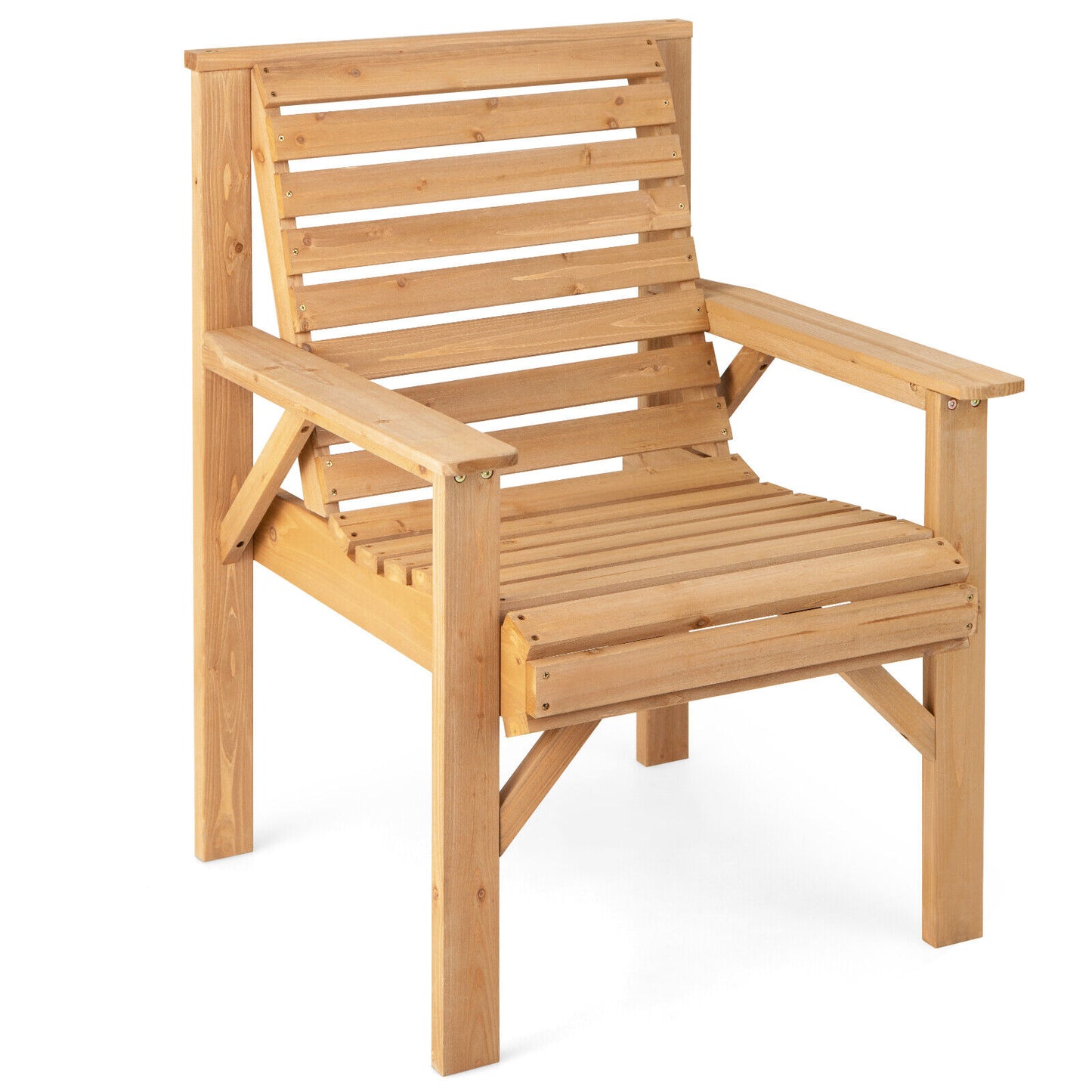 Solid Fir Wood Patio Dining Chair with Inclined Backrest