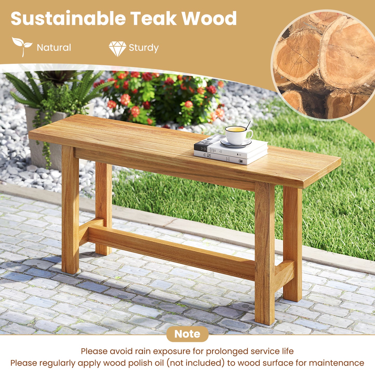 Teak Wood Outdoor Bench for Porch and Patio - 40 Inch