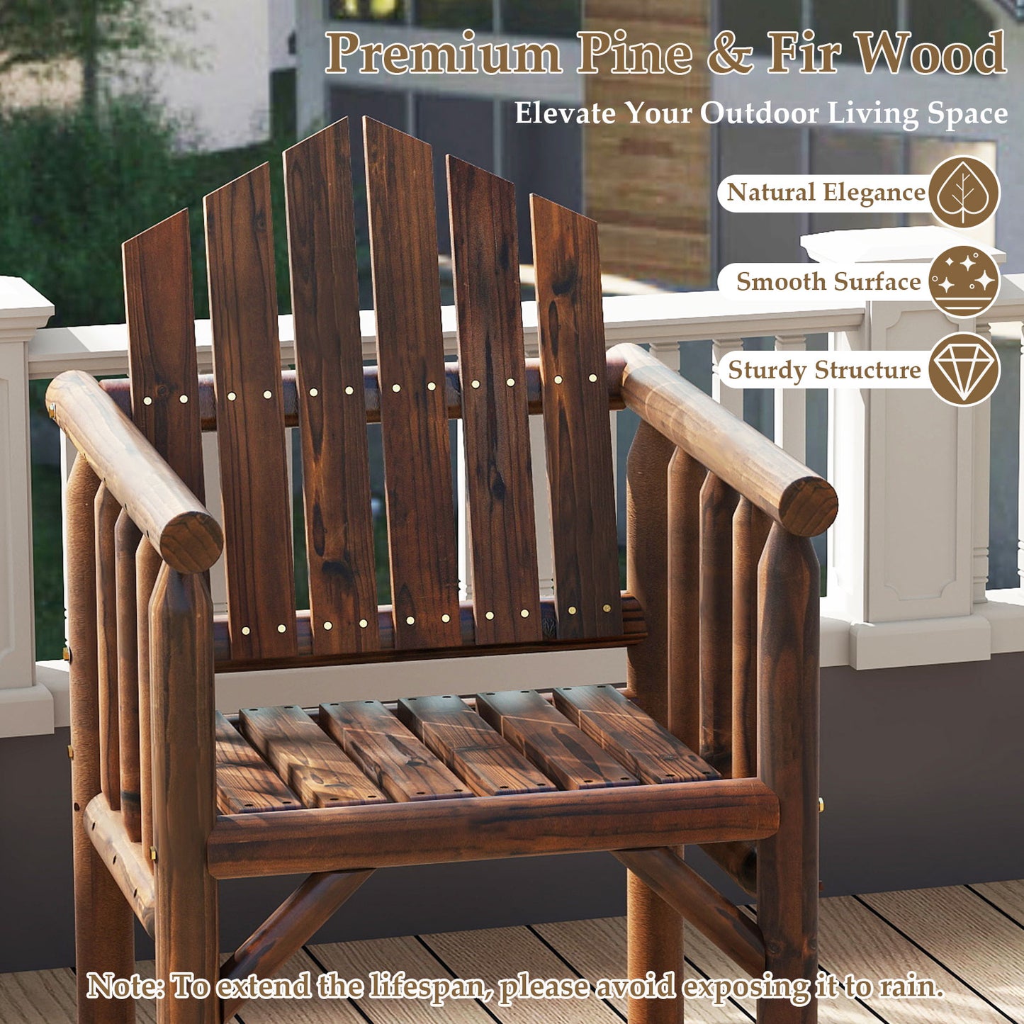 Wooden Armchair with High Back and Armrests - Natural Pine