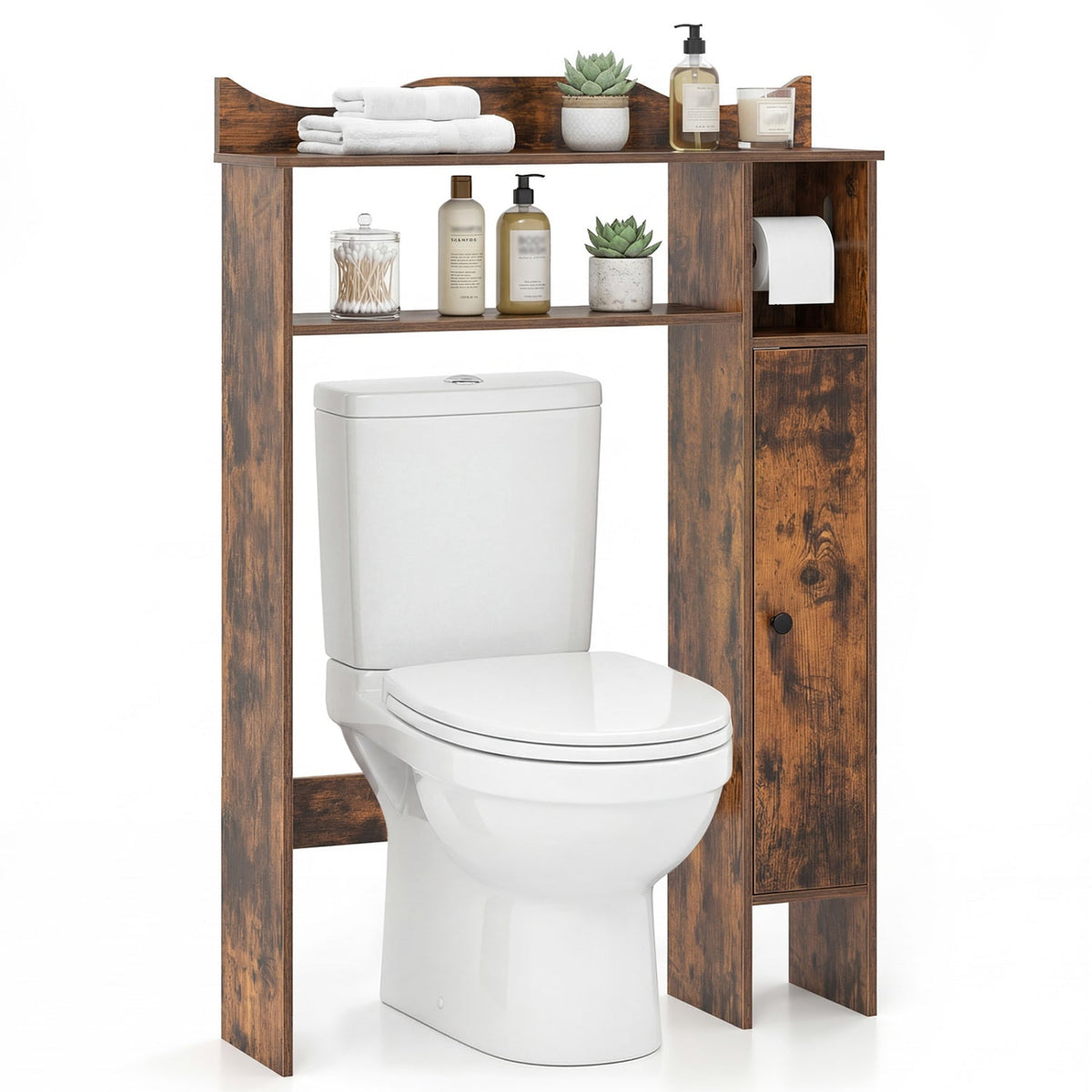 Wood Over the Toilet Bathroom Space Saver with Paper Holder and Shelf