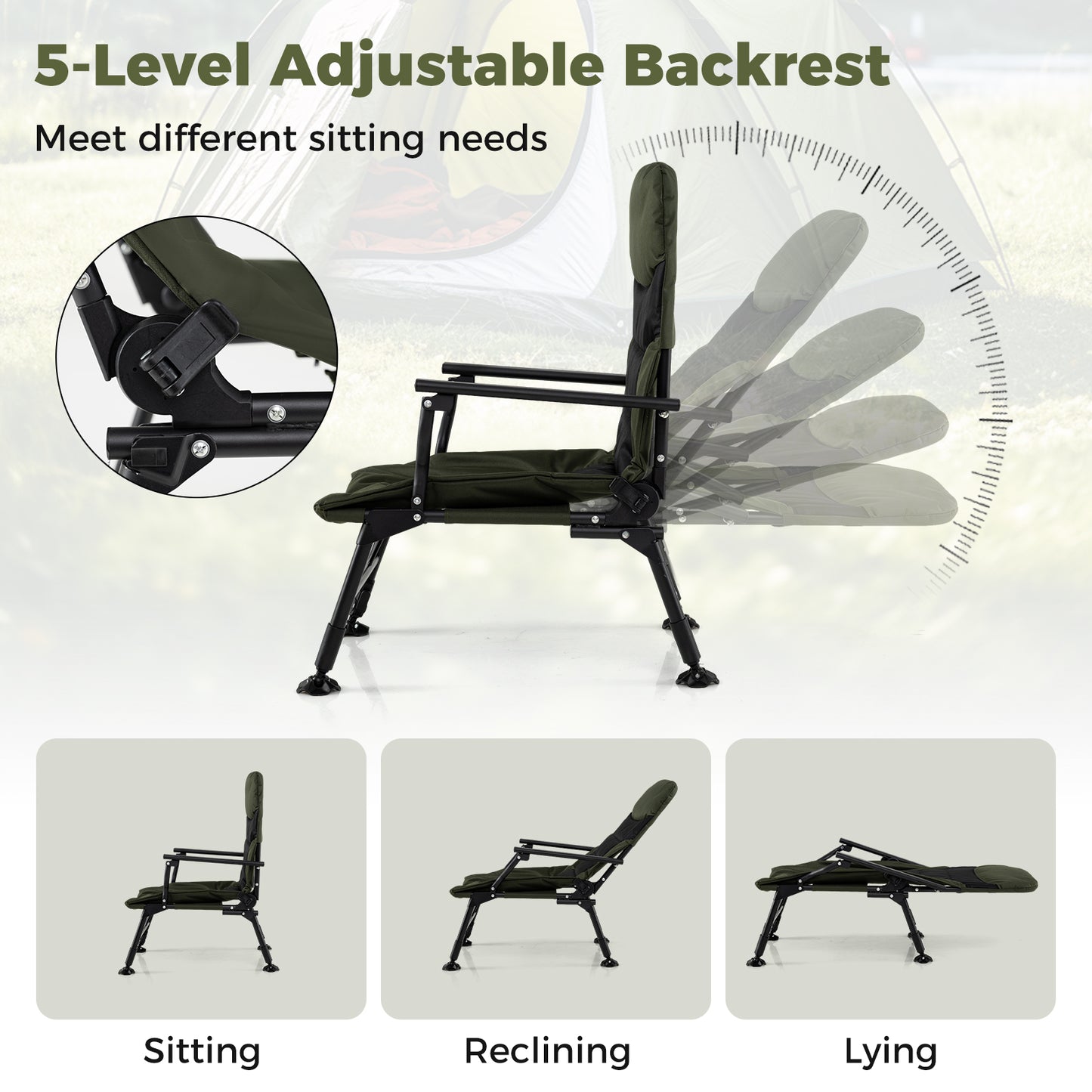 Oversized Folding Fishing Chair with Adjustable Backrest