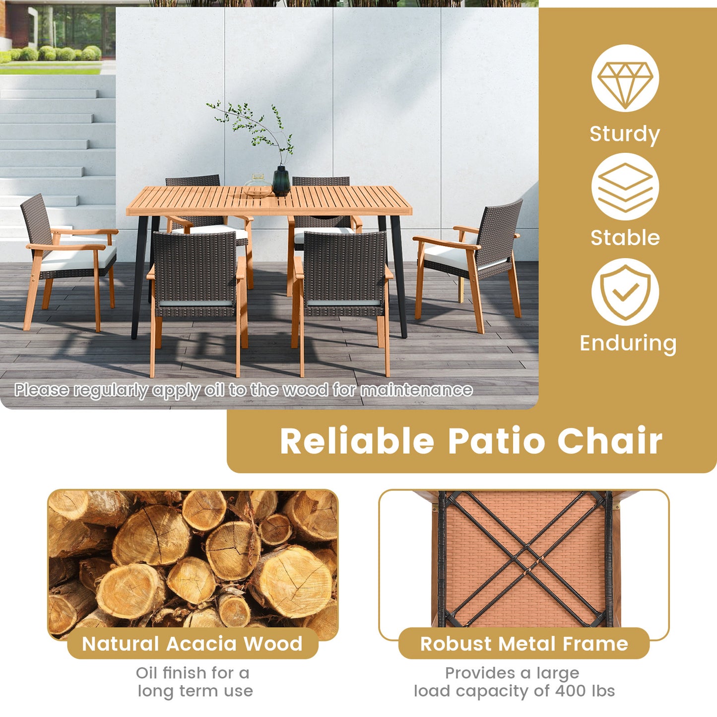 Patio Dining Chairs Set of 4 with Removable Cushions