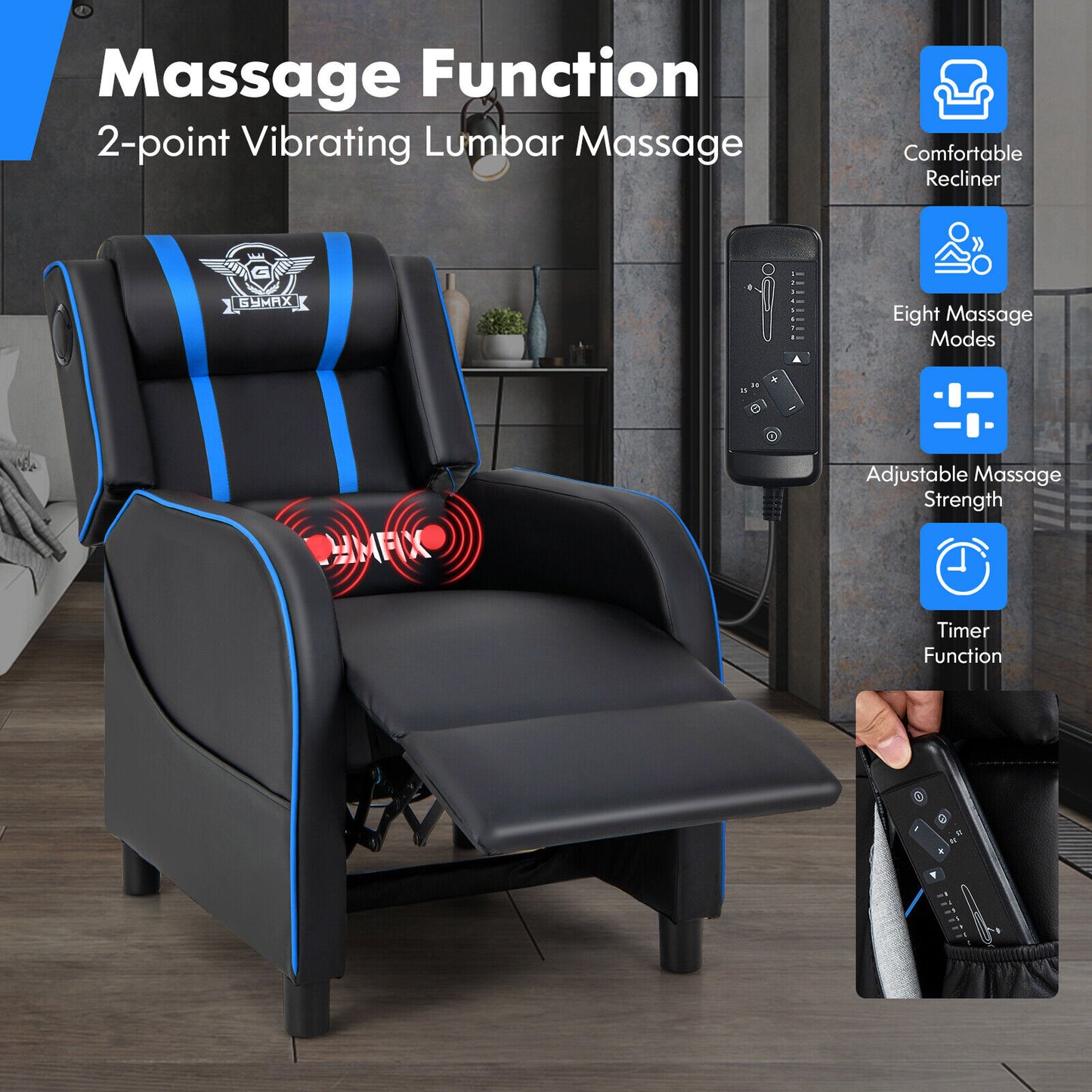 Gaming Recliner Chair with Bluetooth Speakers & Massage