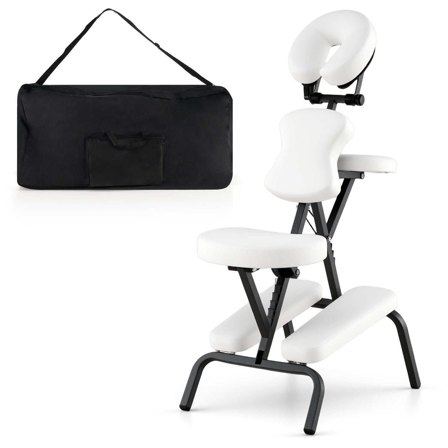 PU Leather Pad Travel Massage Chair with Thickened Sponge and Carrying Bag-White