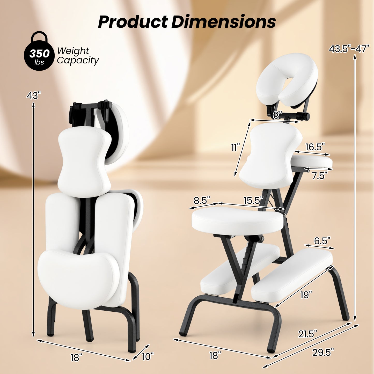 PU Leather Pad Travel Massage Chair with Thickened Sponge and Carrying Bag-White