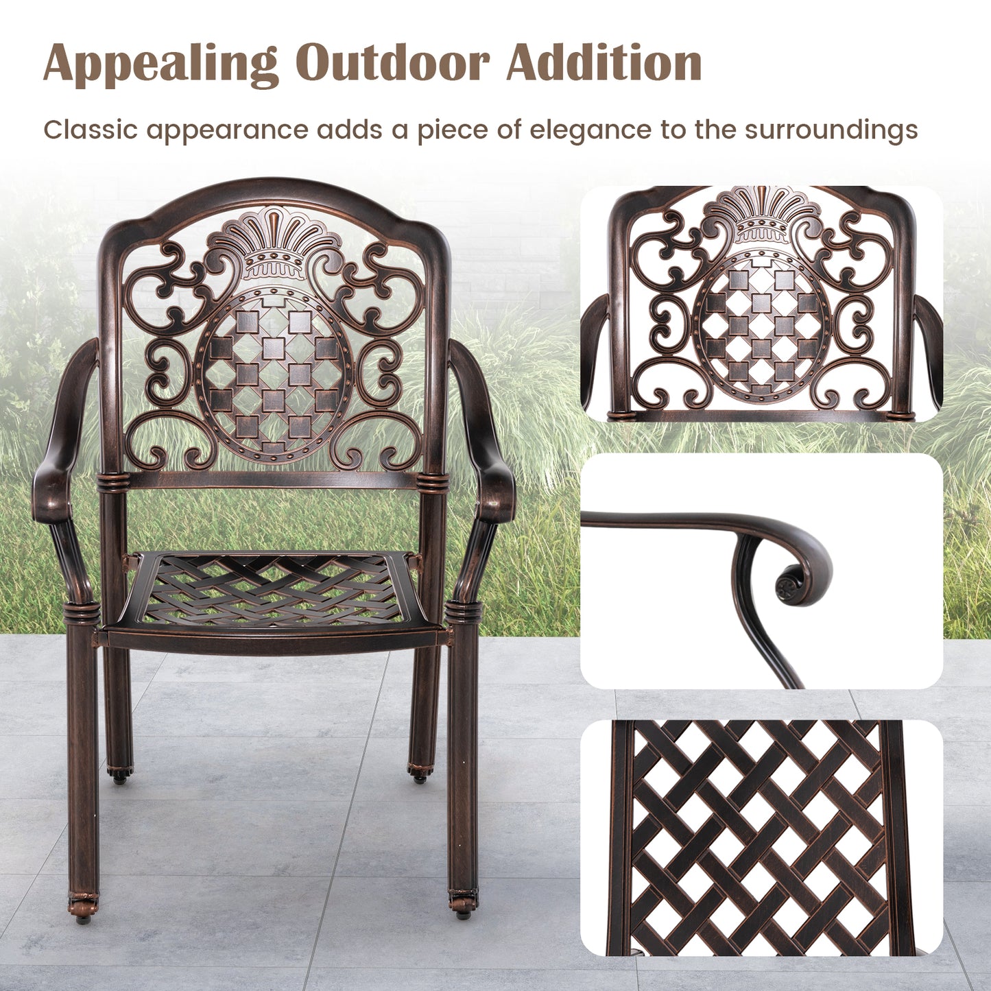 Cast Aluminum Patio Dining Chairs Set of 2 - Stackable