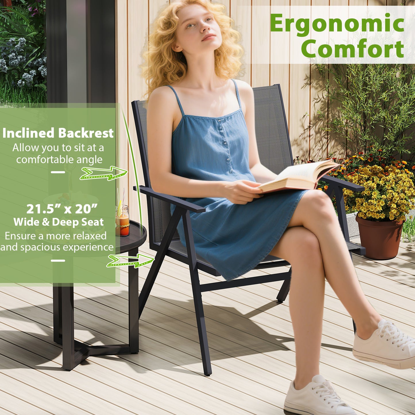 Patio Dining Chairs Set of 2 with Breathable Mesh Fabric