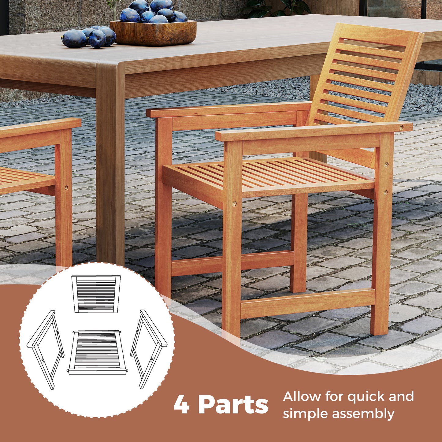 Patio Dining Chairs Set of 2 with Inclined Backrests