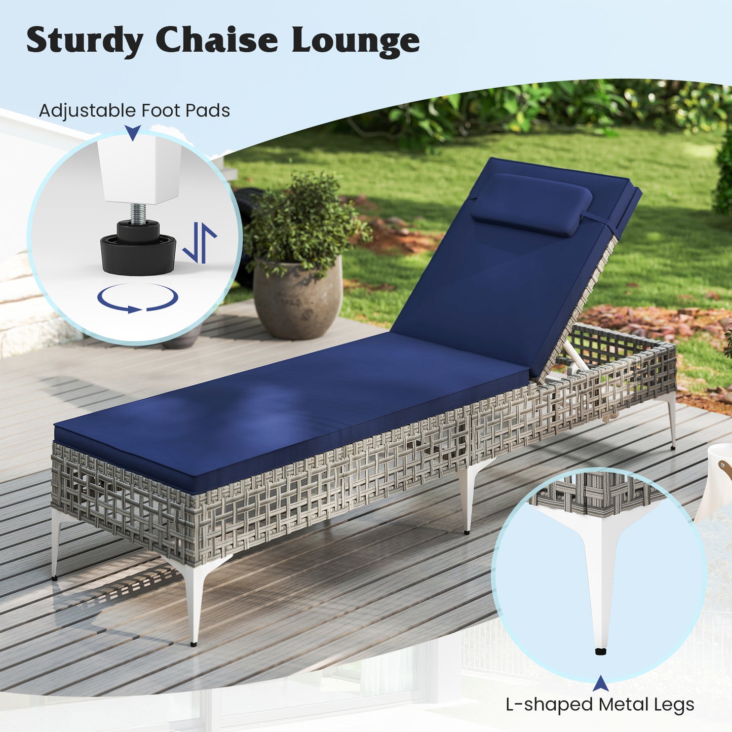 Patio Chaise Lounge Chair Set with 6-Level Adjustable Backrest