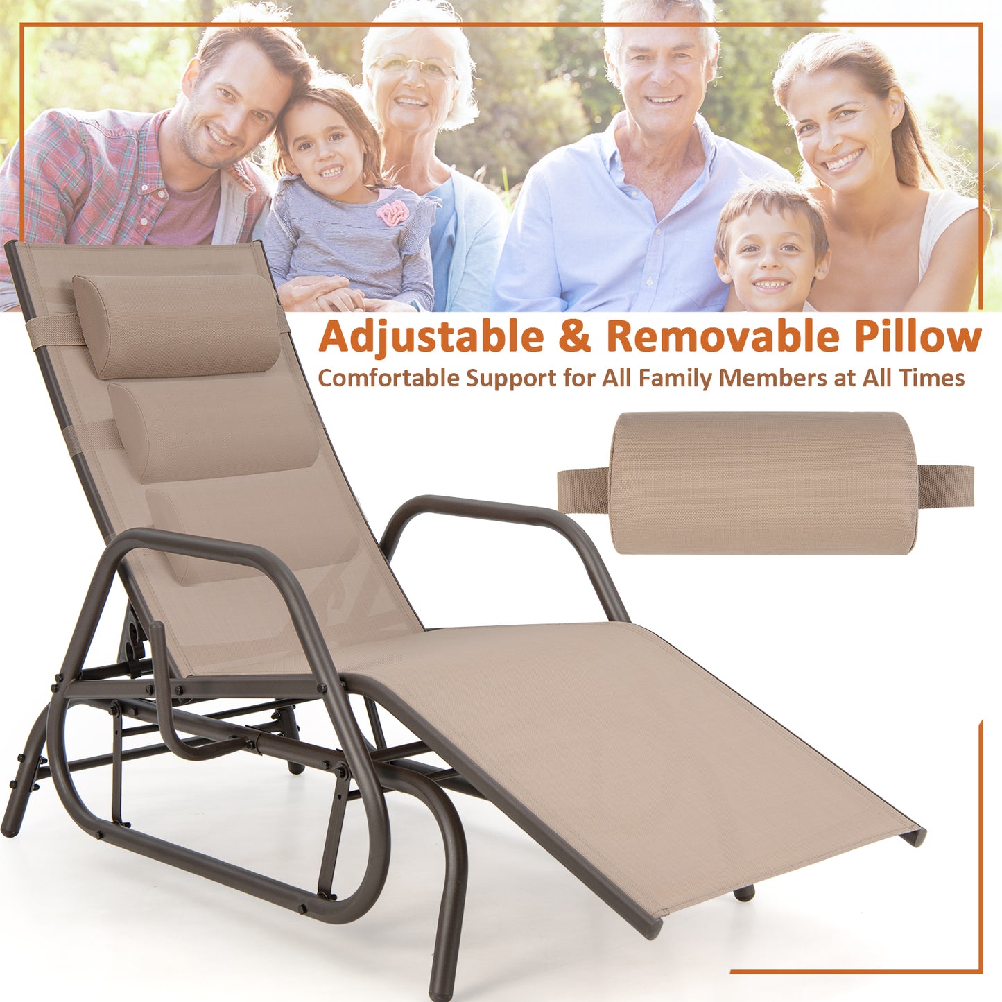 Outdoor Glider Chaise Lounge Chair with Adjustable Backrest