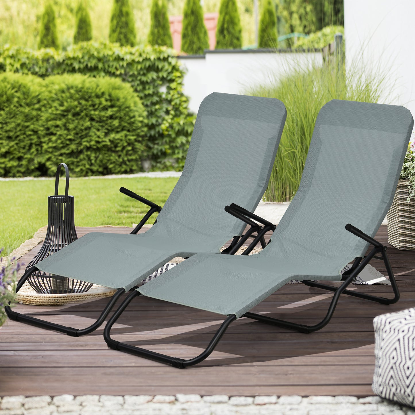 Folding Patio Chaise Lounge Set with Rocking Design - 2 Pieces