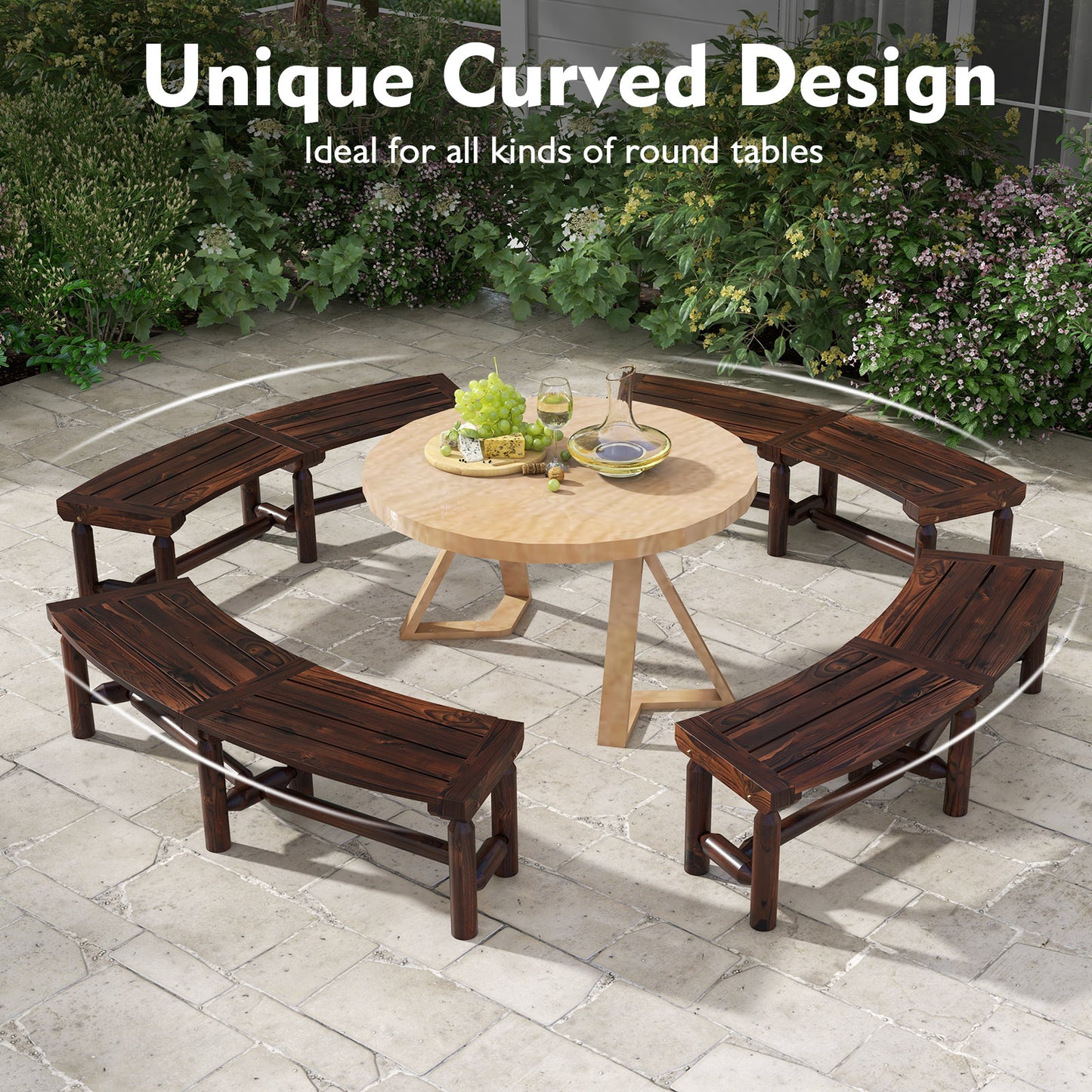 Curved Outdoor Bench for Round Tables - Rustic Brown