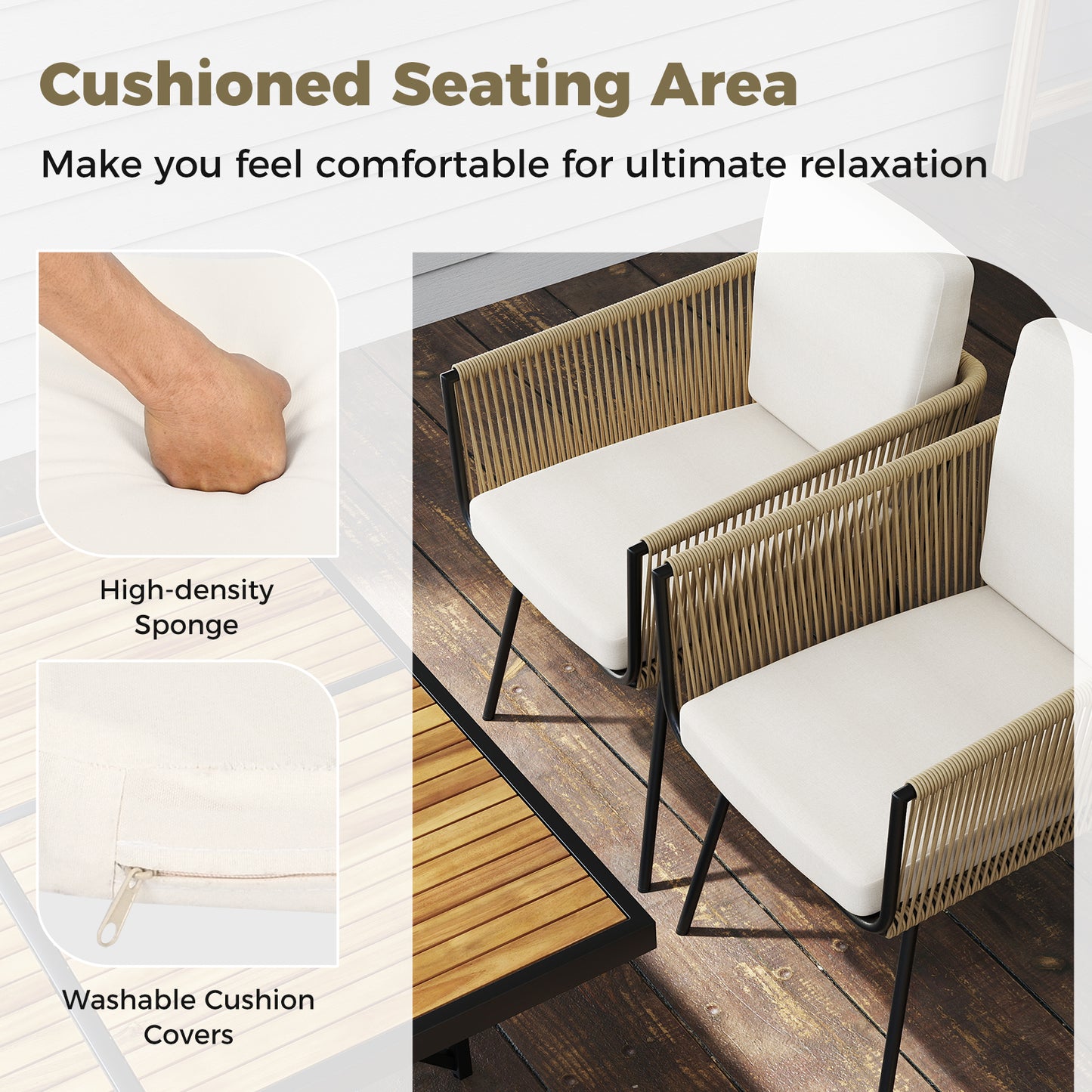 Patio Dining Chairs Set of 4 with Cushions - Woven Rattan