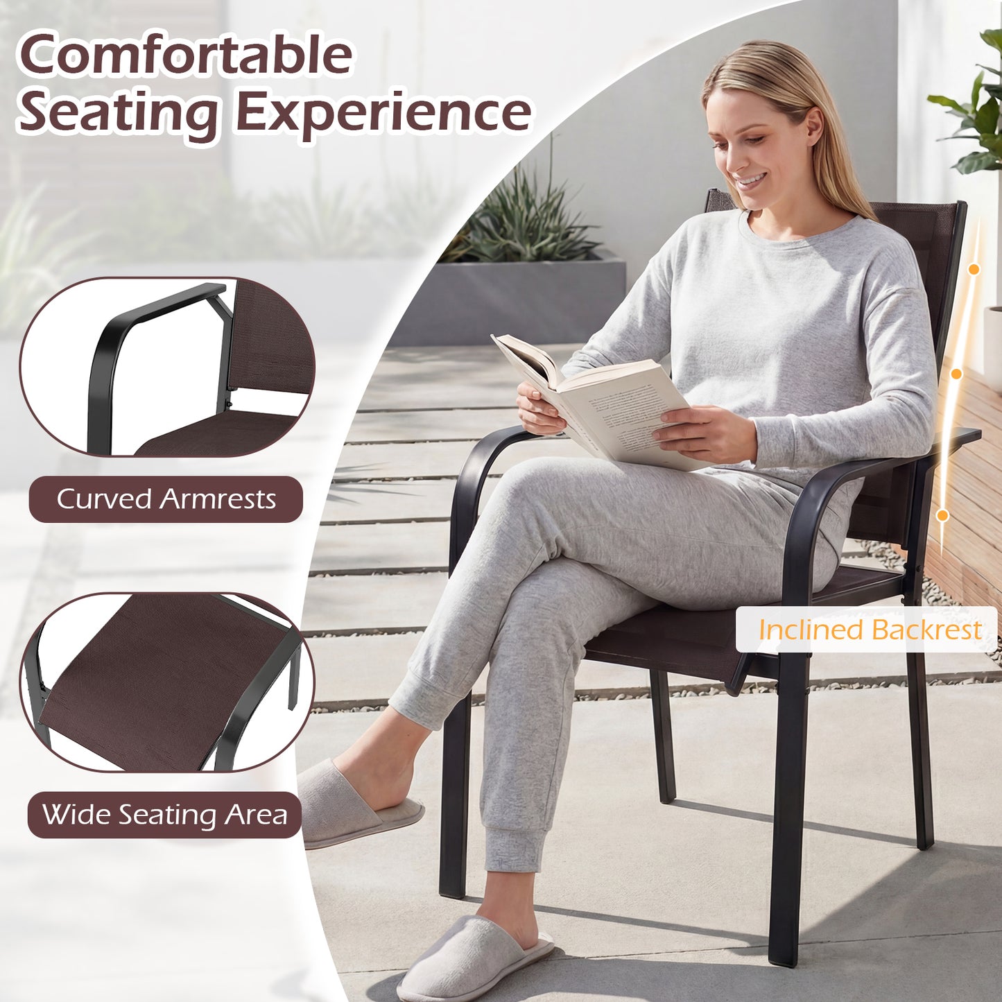 Stackable Patio Dining Chairs Set - Coffee Brown Mesh