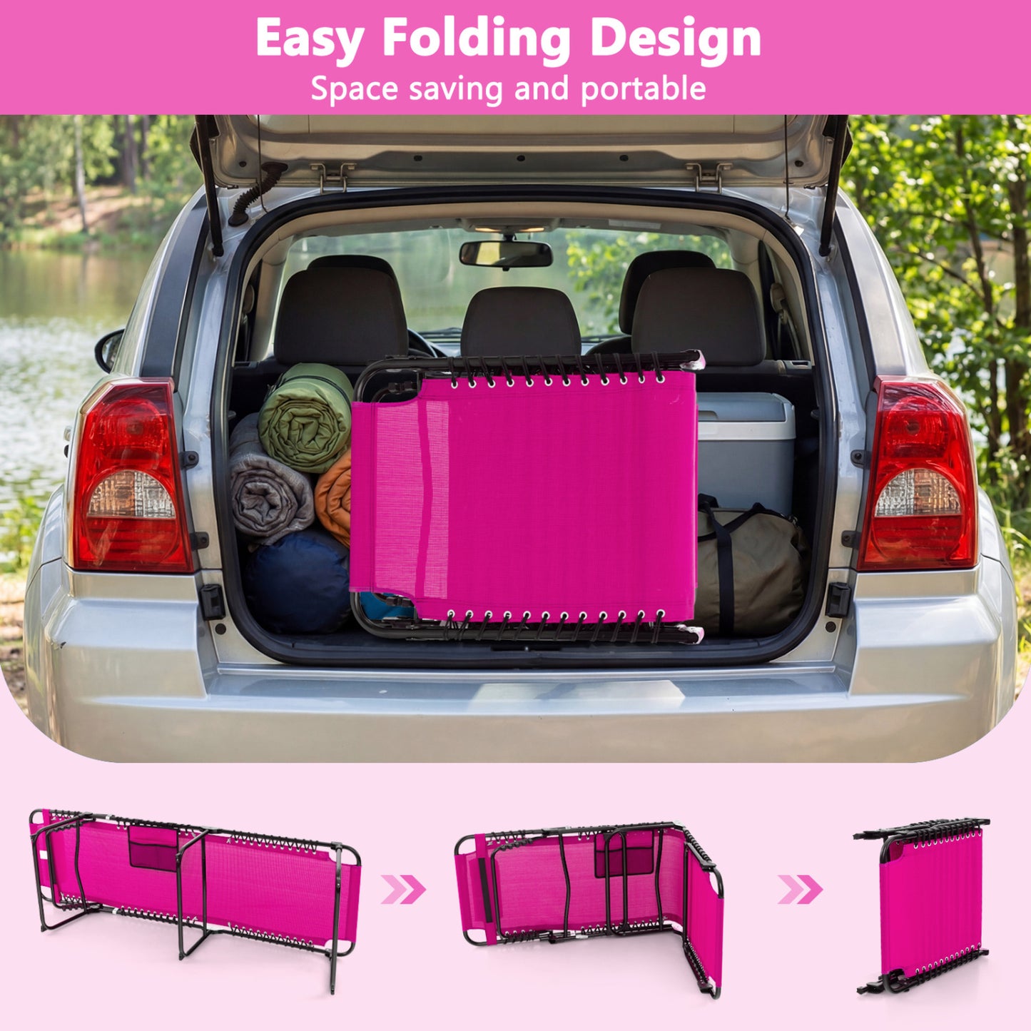 Adjustable Folding Lounge Chair with Footrest - 265 lb Capacity