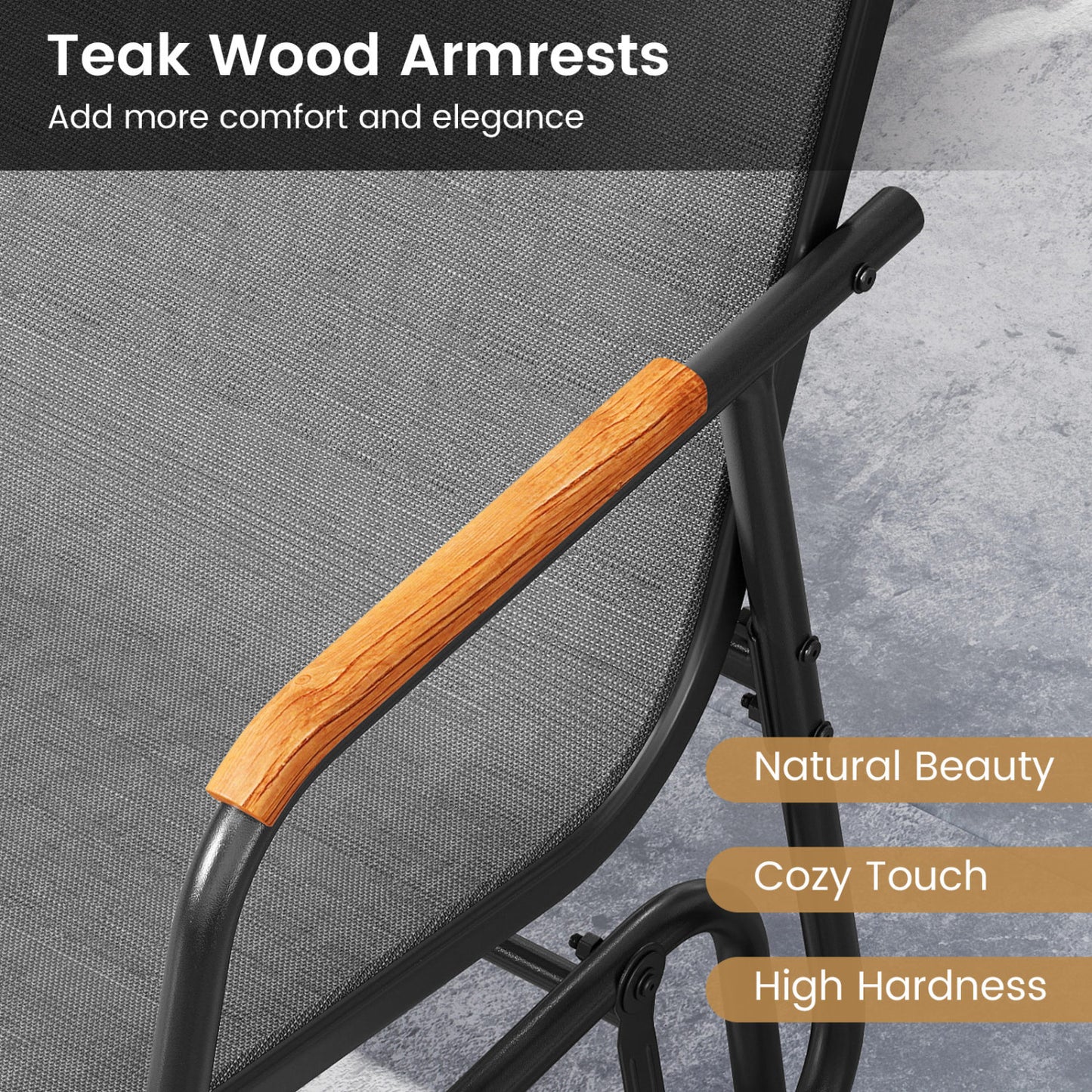 3-Person Patio Glider Bench with Teak Armrests