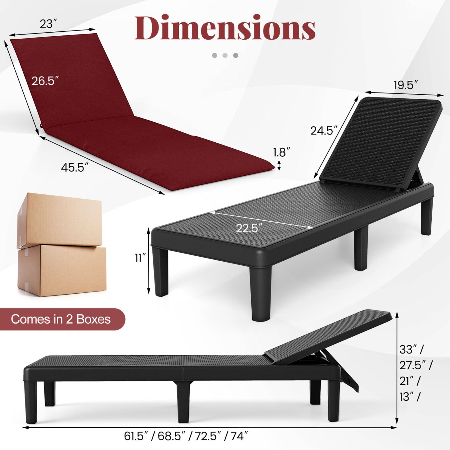 Adjustable Patio Chaise Lounge Chair with Cushion