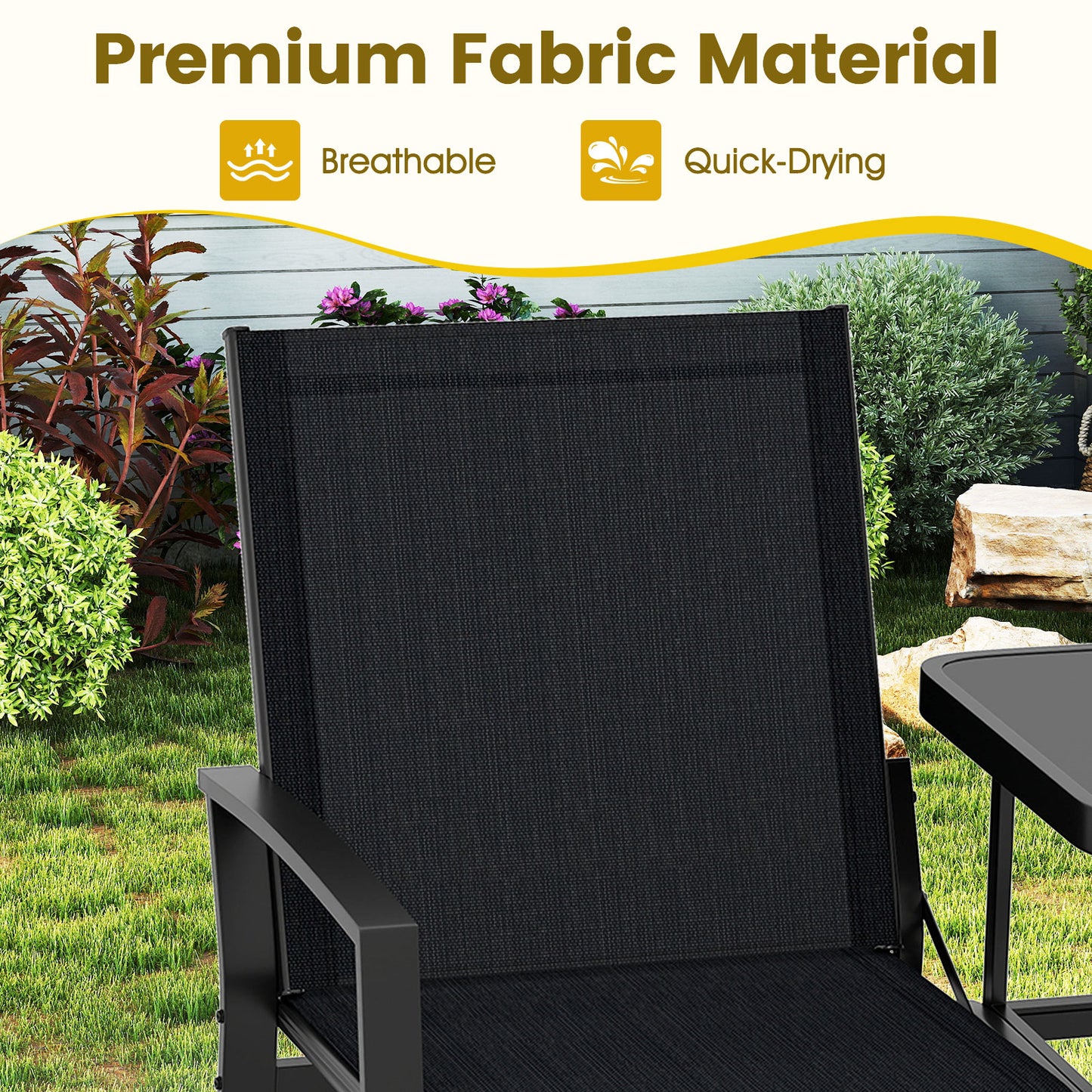 Patio Loveseat with Built-In Table and Breathable Fabric