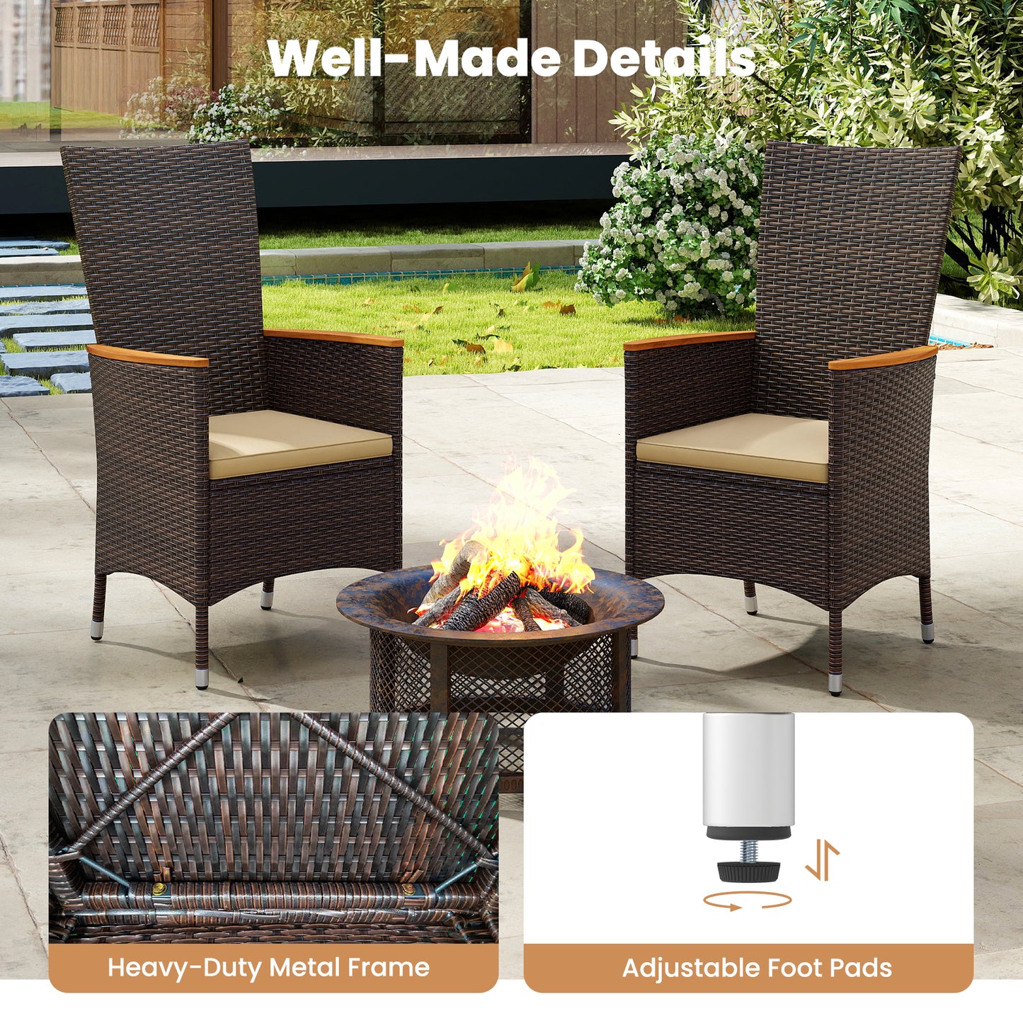 Outdoor Wicker Dining Chairs Set of 2 with High Backrest