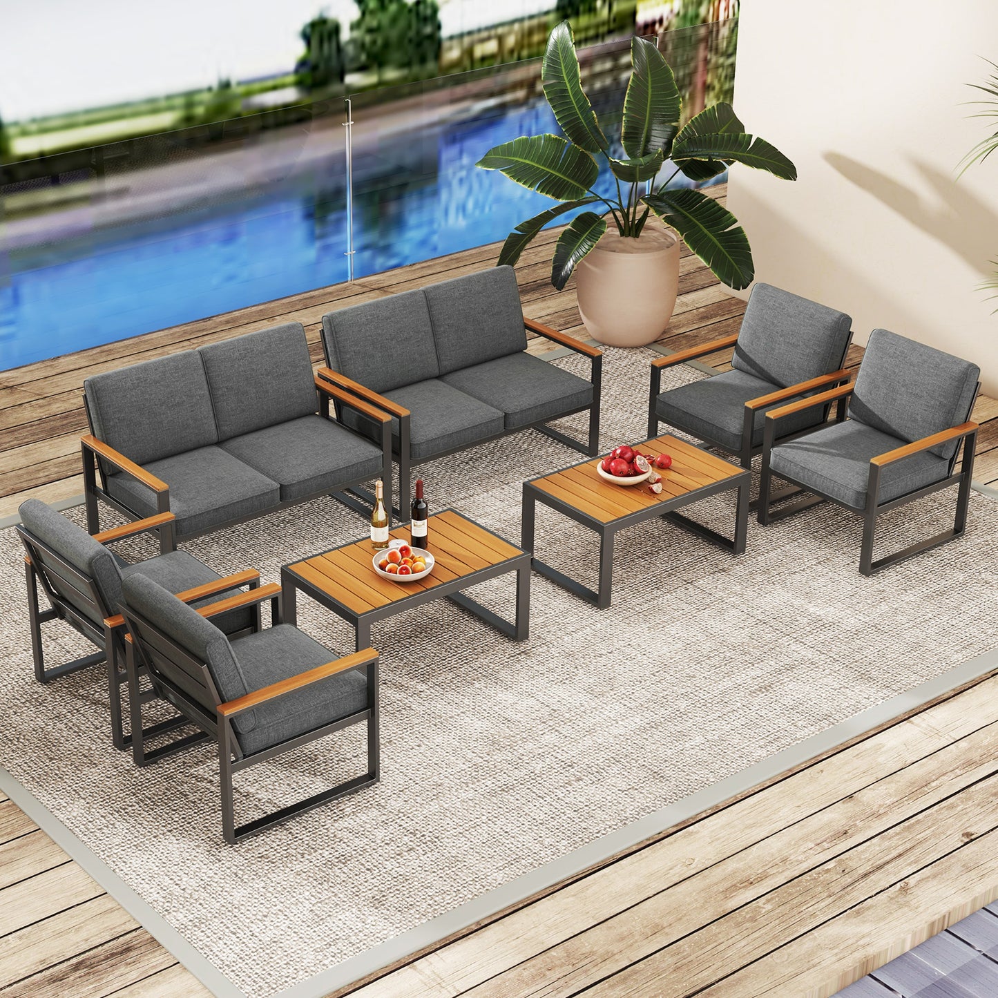 Aluminum Patio Armchairs Set of 2 with Cushions - Gray