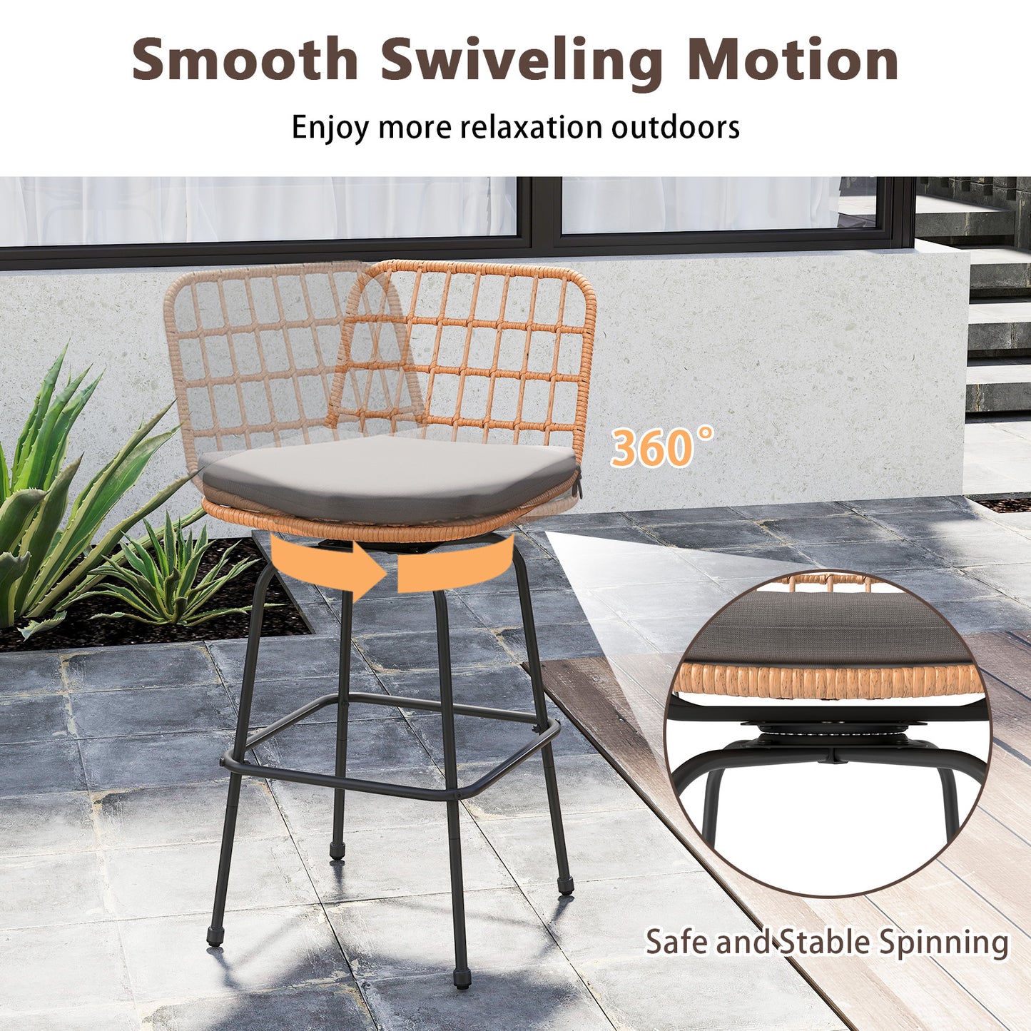 Swivel Patio Barstools Set of 2 with Cushions