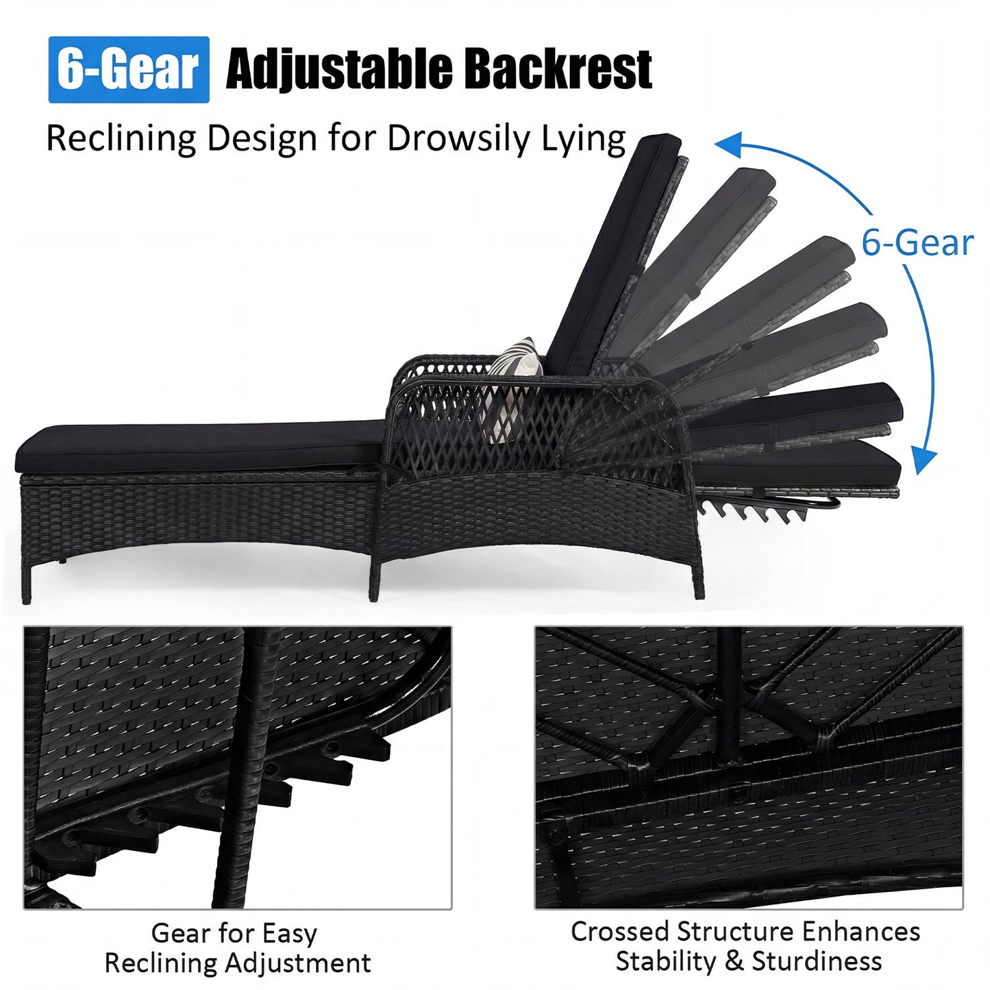 Adjustable Chaise Lounge Chair with Cushion & Pillow