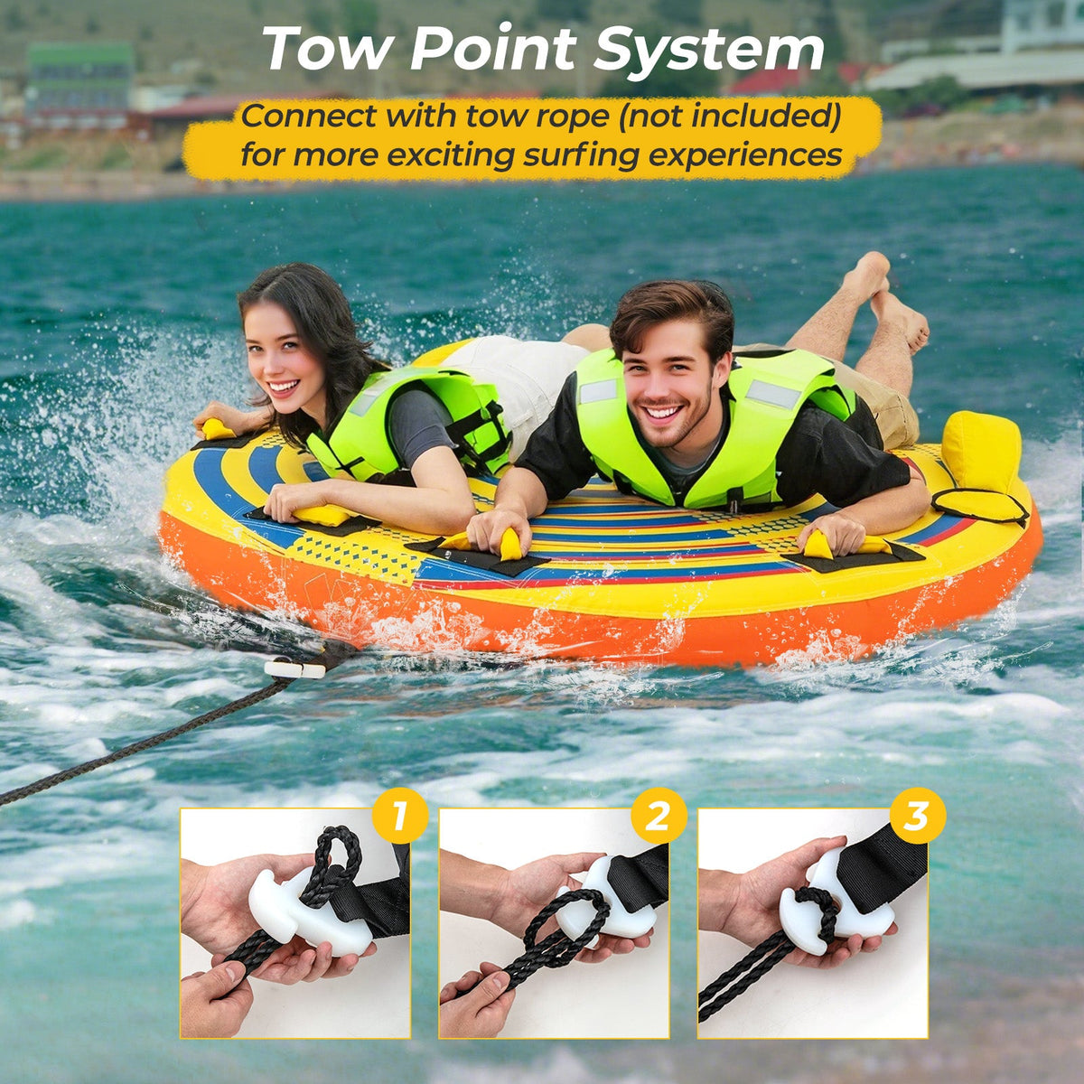1 or 2 Person Inflatable Towable Tube for Boating with Quick Connector