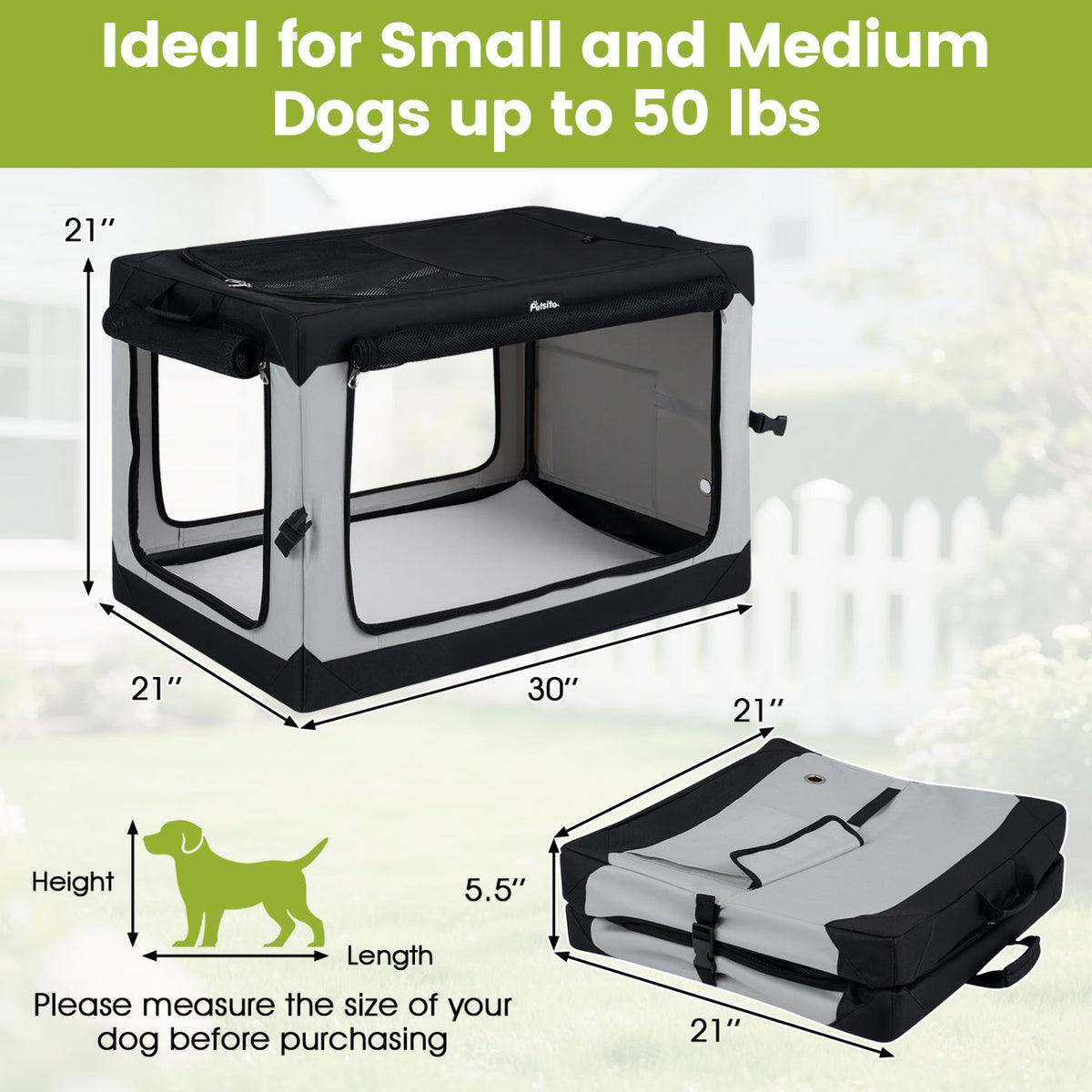 Collapsible Soft Dog Crate with 4 Mesh Doors - Large