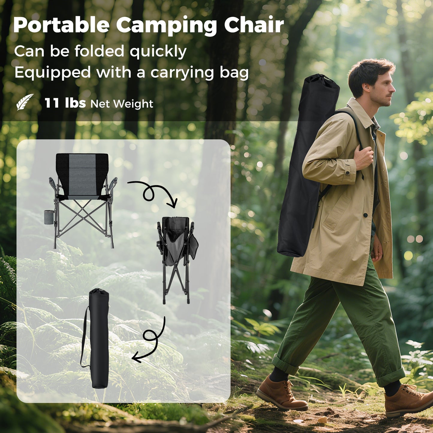 Folding Camping Chair with Cup Holder - 350 lb Capacity