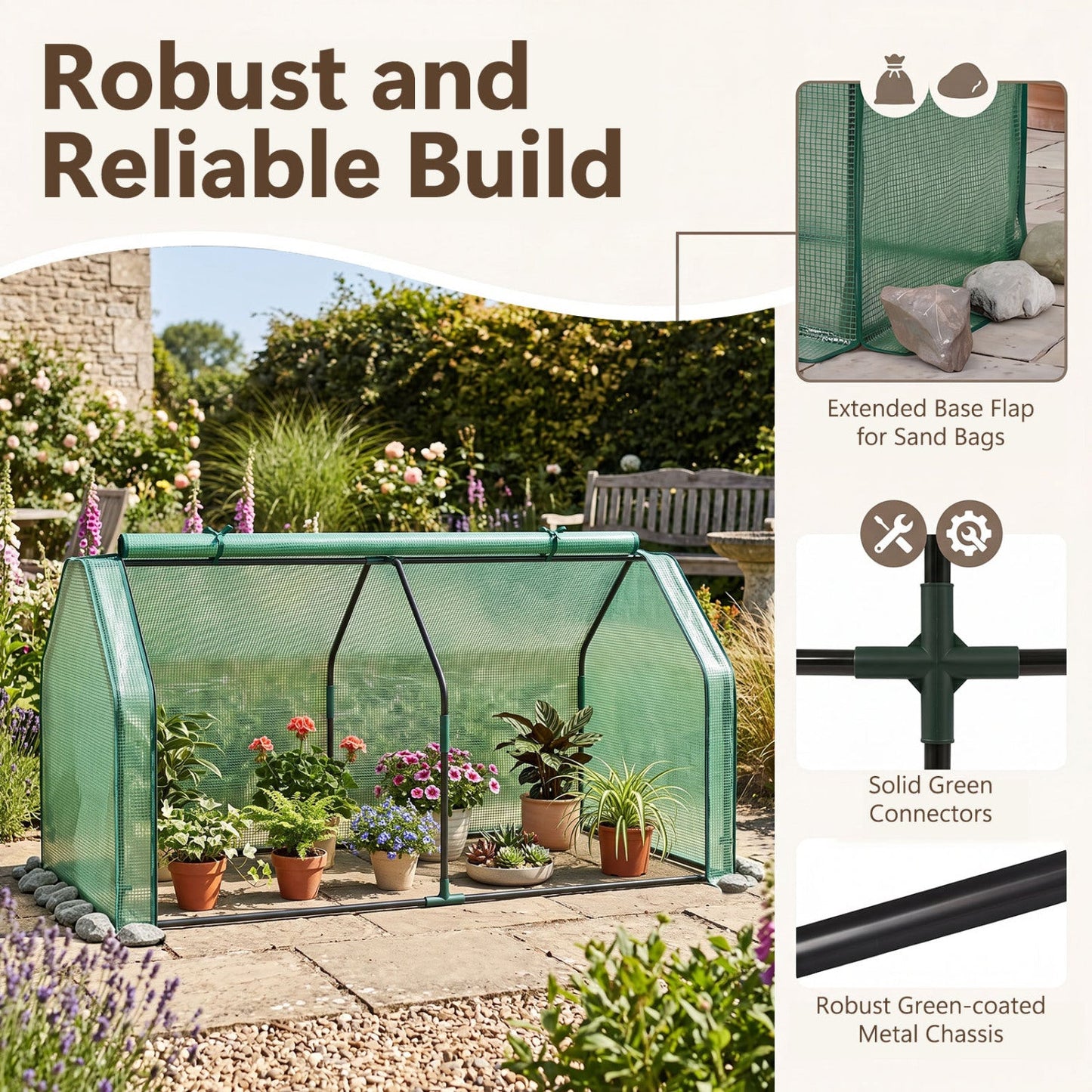 Portable Mini Greenhouse with PE Cover and Roll-Up Door