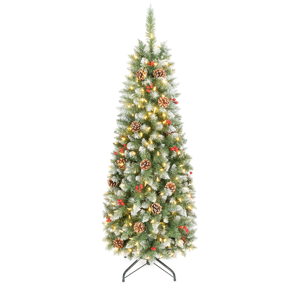 Pre-lit Artificial Pencil Christmas Tree with Pine Cones and Red Berries