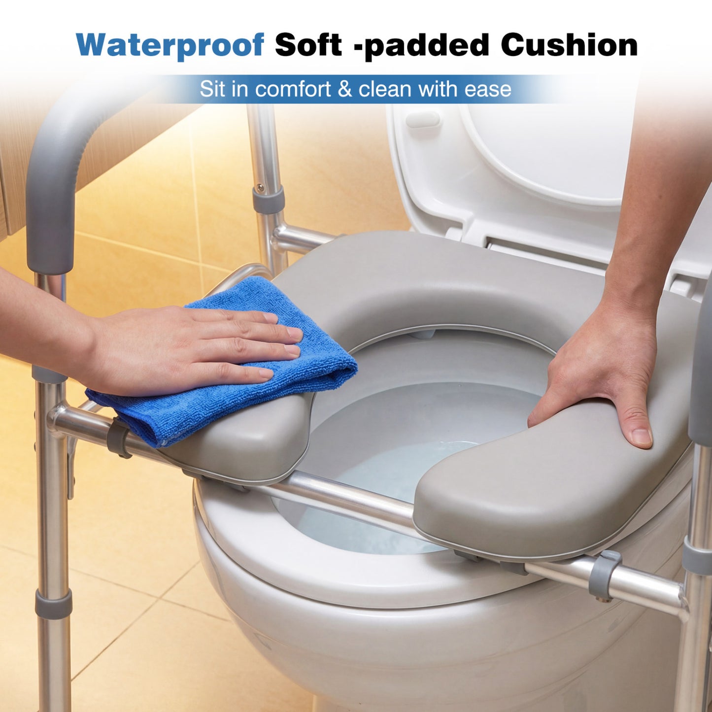 Raised Toilet Seat with Padded Handles and Adjustable Height