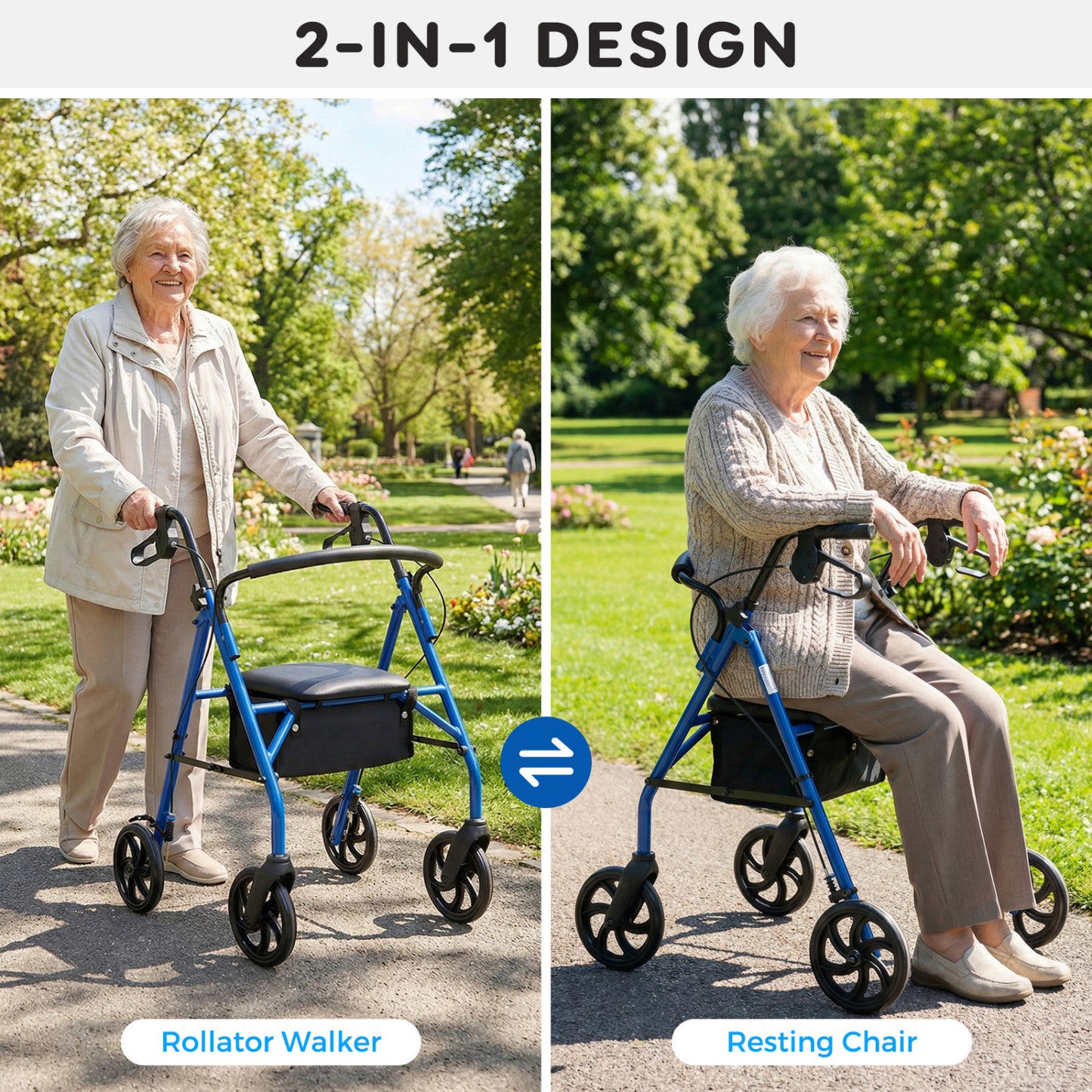Rollator Walker with Padded Seat and Adjustable Handles