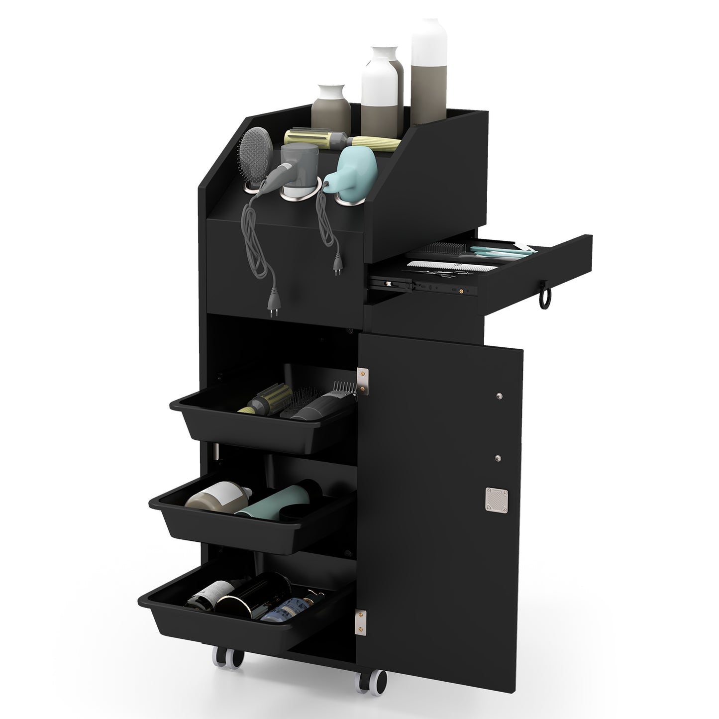 Salon Trolley Cart 360° Rolling Tool Cart Mobile Storage Station with 4 Lockable Wheels-Black