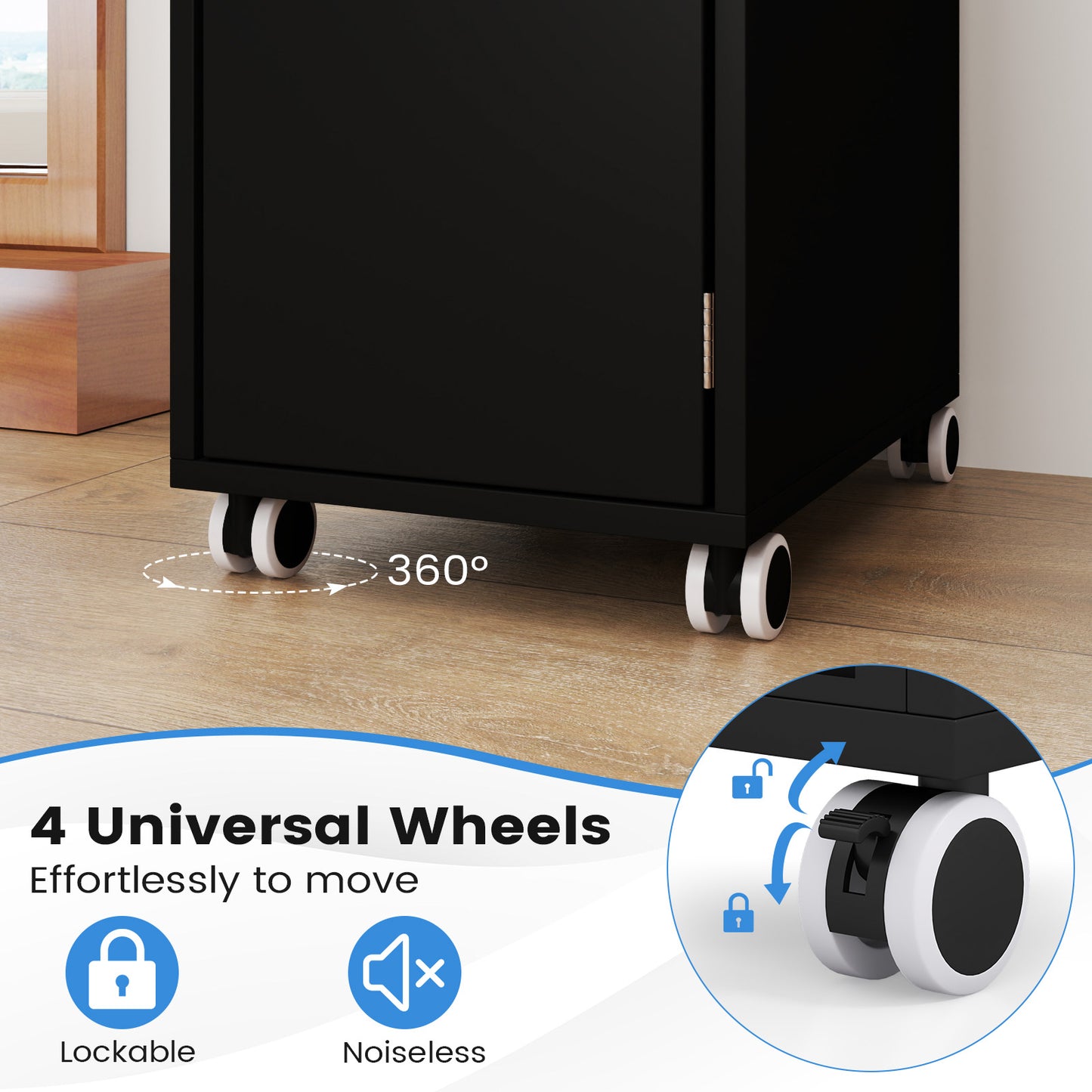 Salon Trolley Cart 360° Rolling Tool Cart Mobile Storage Station with 4 Lockable Wheels-Black