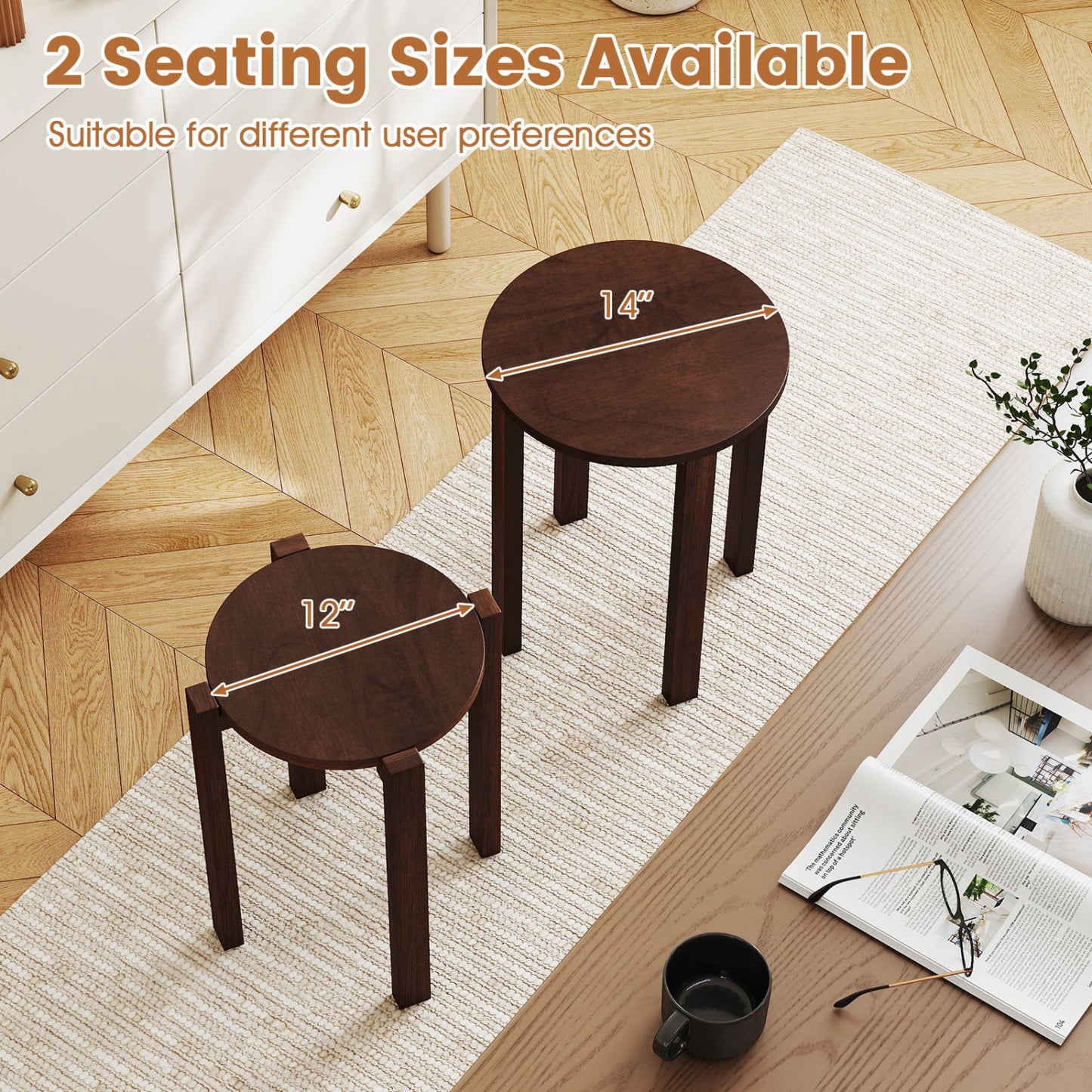 Round Nesting Stools Set with Rolling Base and Locking Casters