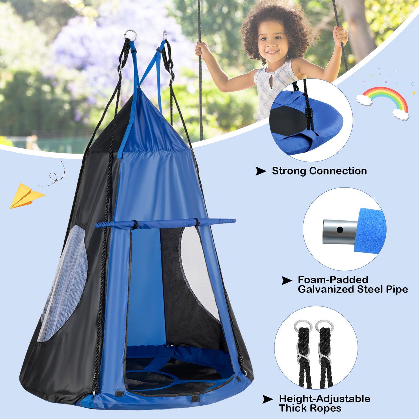 40 Inch Saucer Swing with Detachable Play Tent for Kids