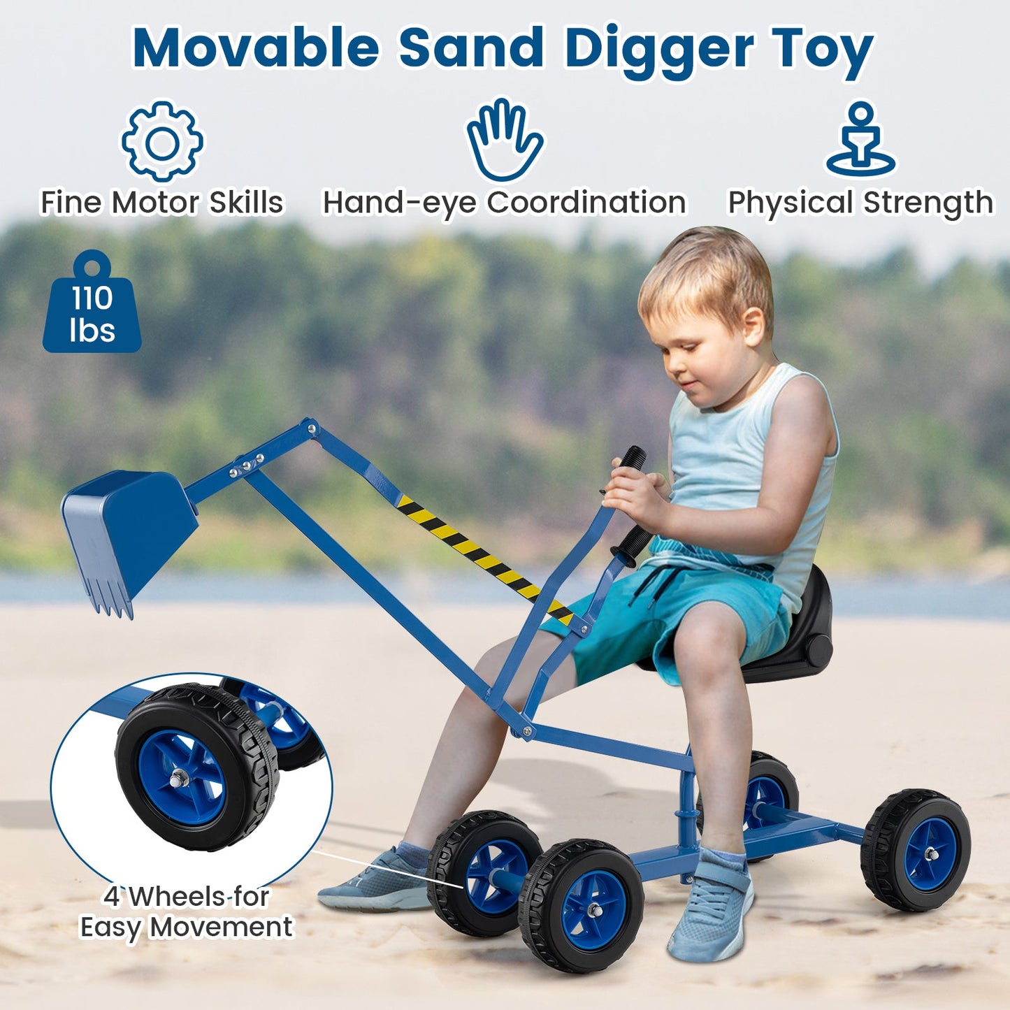 Sand Digger for Kids with 2-Handed Controls and Flexible Shovel