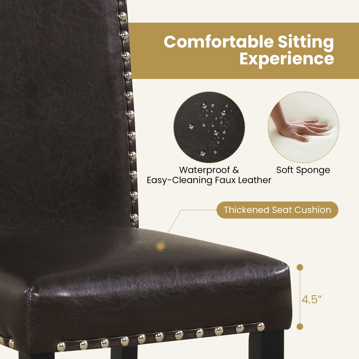 Upholstered Dining Chairs Set - Faux Leather Parsons Style
