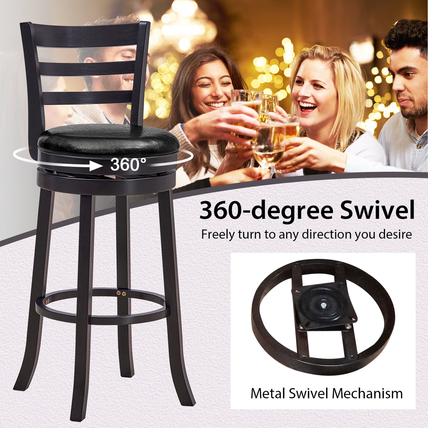 Swivel Bar Stools Set of 2 with PU Upholstered Seats
