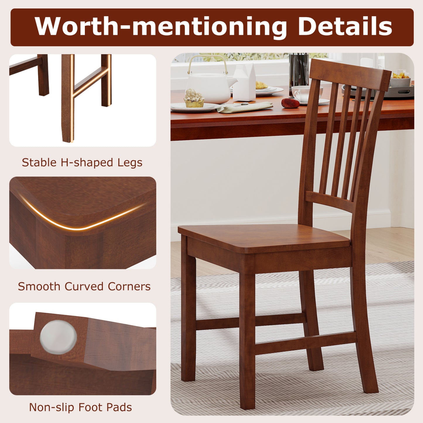 Dining Chairs Set of 2 with Solid Wooden Legs