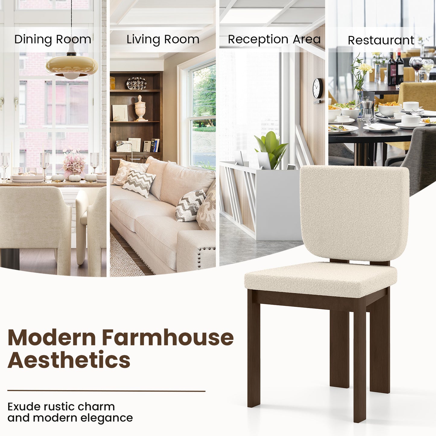 Sherpa Upholstered Dining Chairs Set of 2 with Rubber Wood Legs