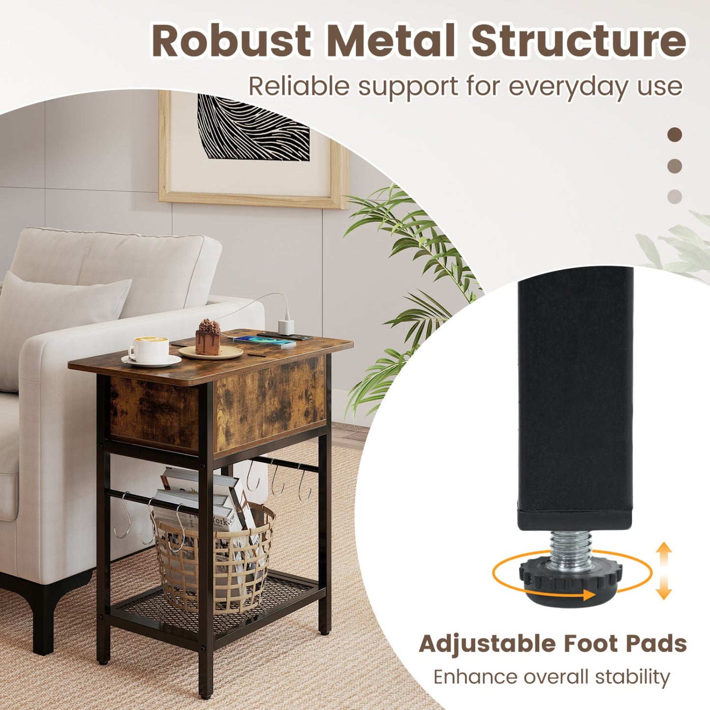 End Table Set with Charging Station & Hidden Compartment