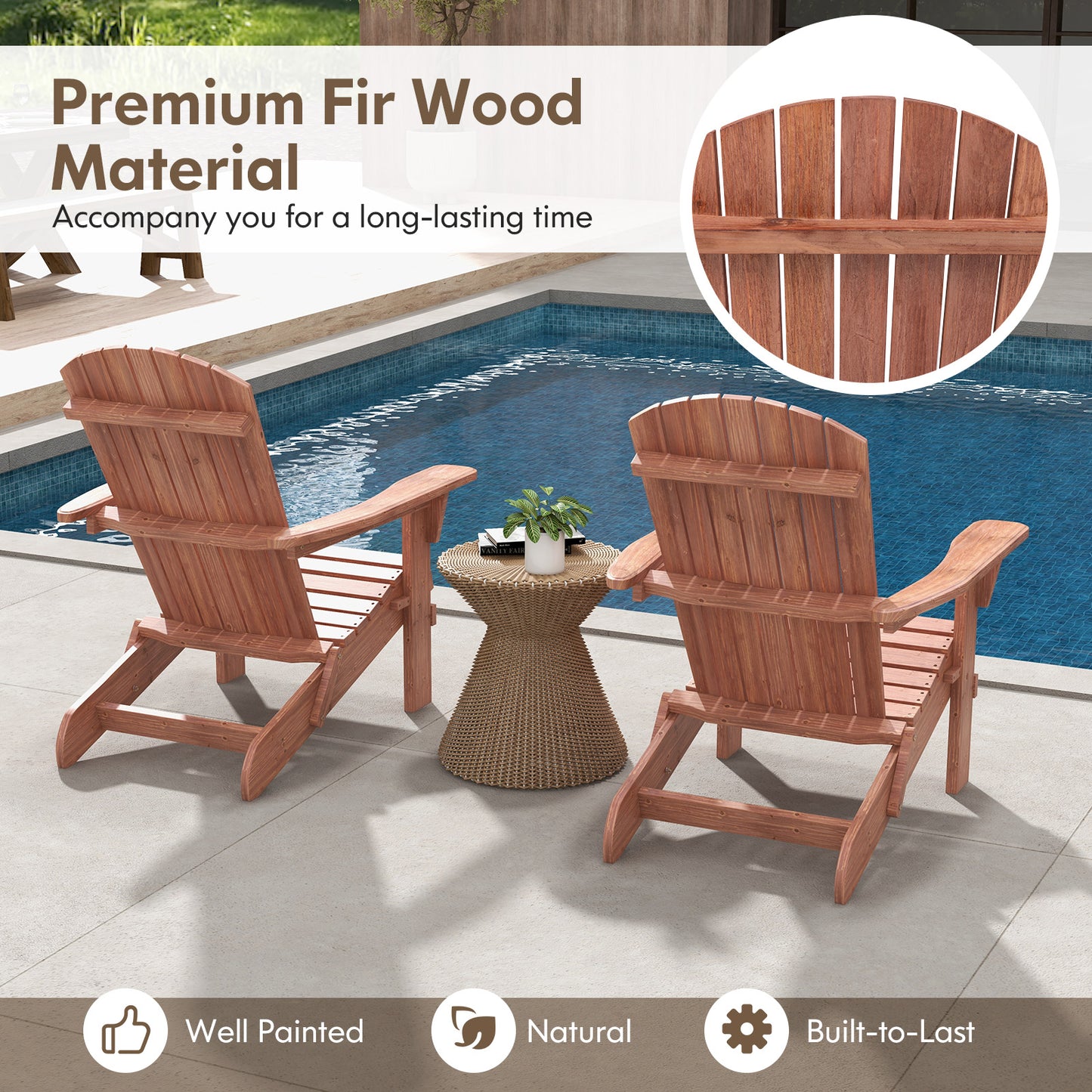 Folding Adirondack Chair with High Backrest - Gray