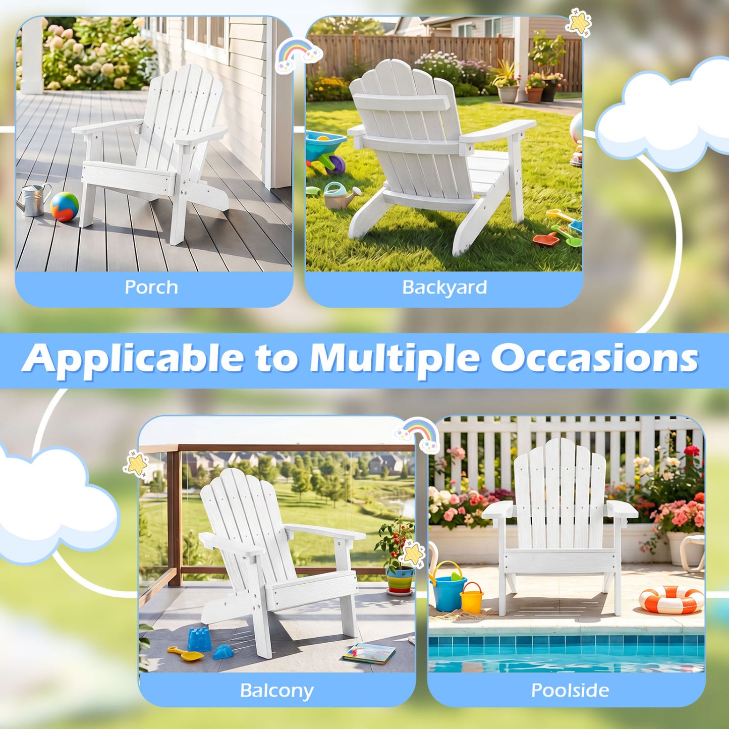 Kids Adirondack Chairs Set of 2 with High Backrest